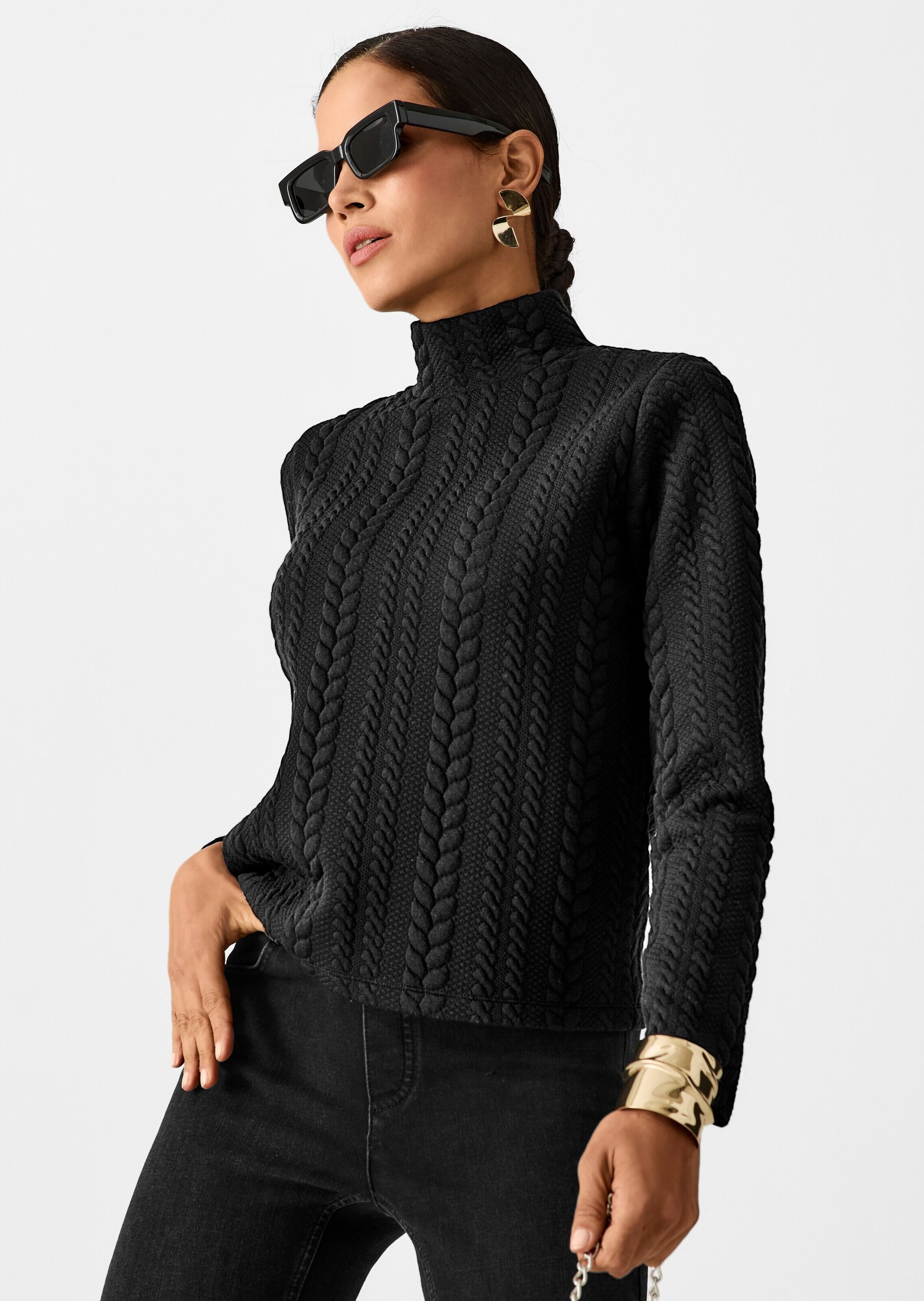 MADELEINE Langarmshirt »Sweatshirt Sweatshirt mit Zopfstruktur« Zopfstruktur