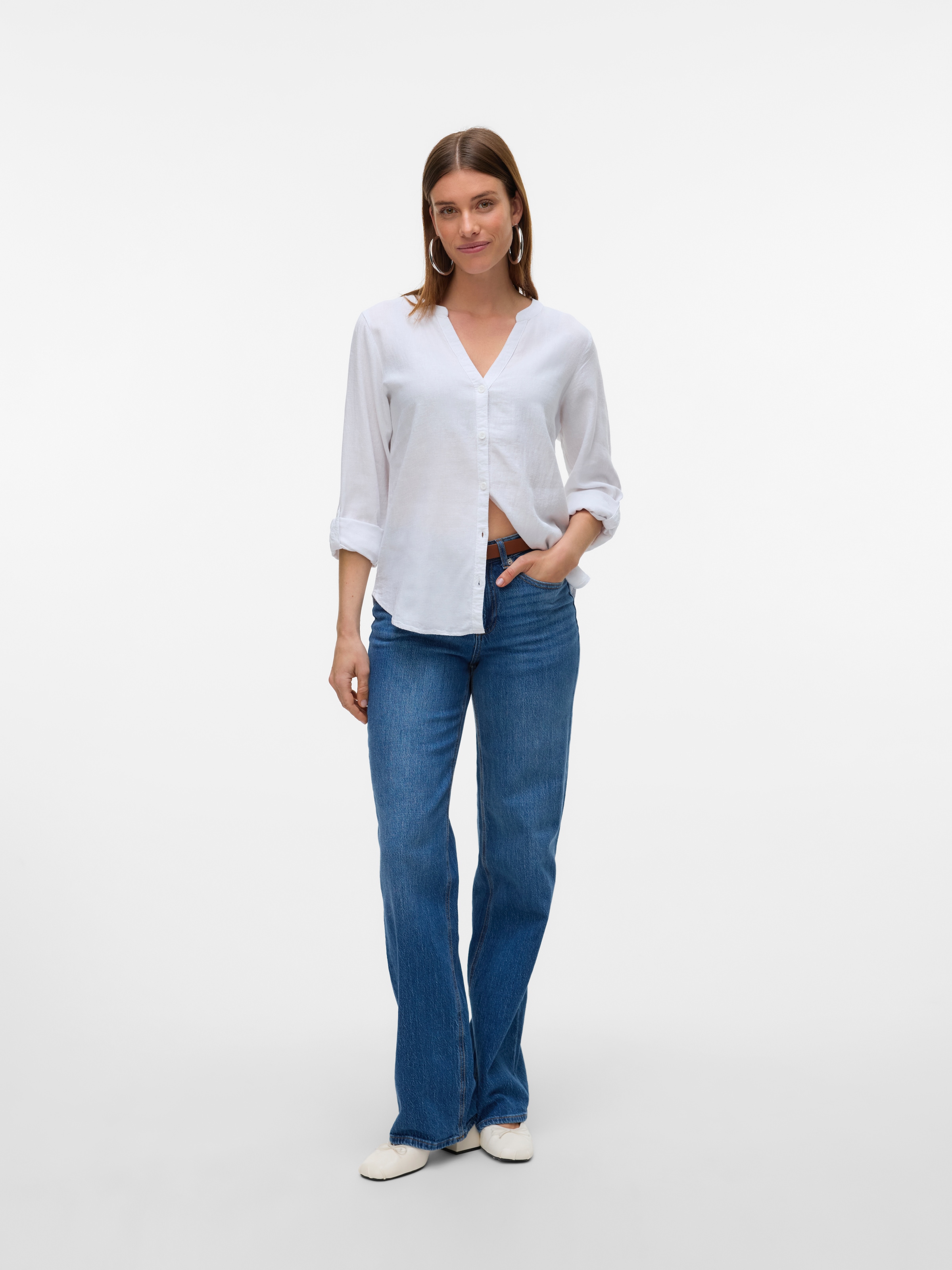 Vero Moda Langarmbluse »VMLINN LS V-NECK SHIRT WVN NOOS«