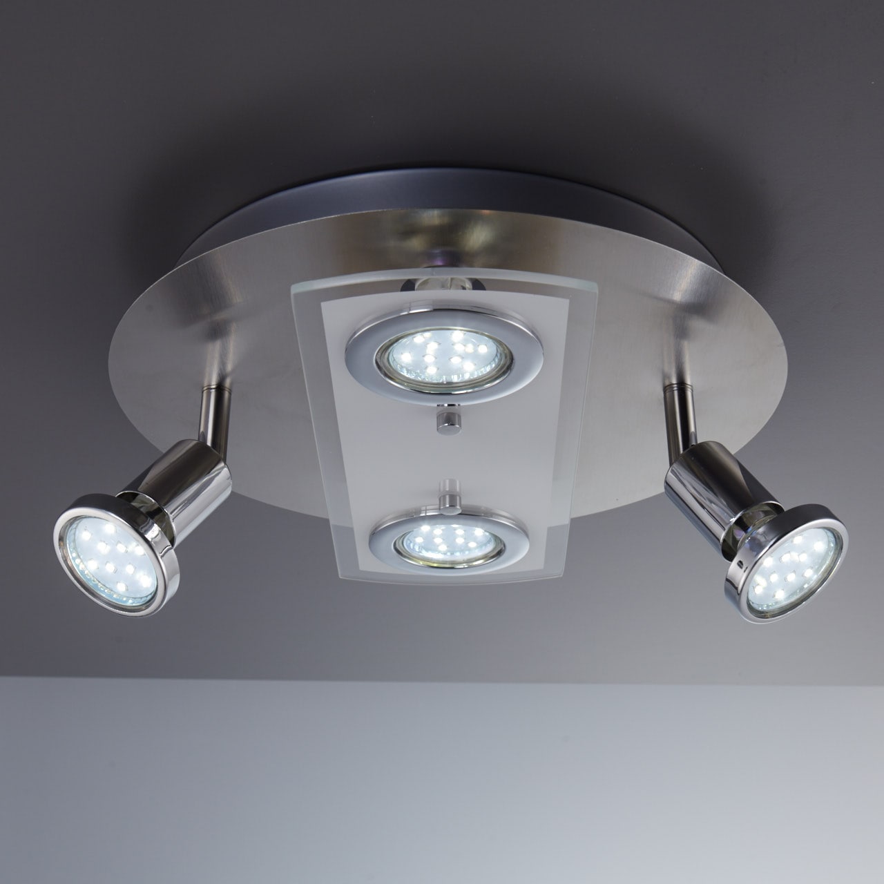 B.K.Licht LED Deckenspot »Orion«, 4 flammig, Leuchtmittel GU10 | Leuchtmittel wechselbar, LED Deckenleuchte, rund, Metall, Glas, Strahler, inkl. 3W 350lm GU10