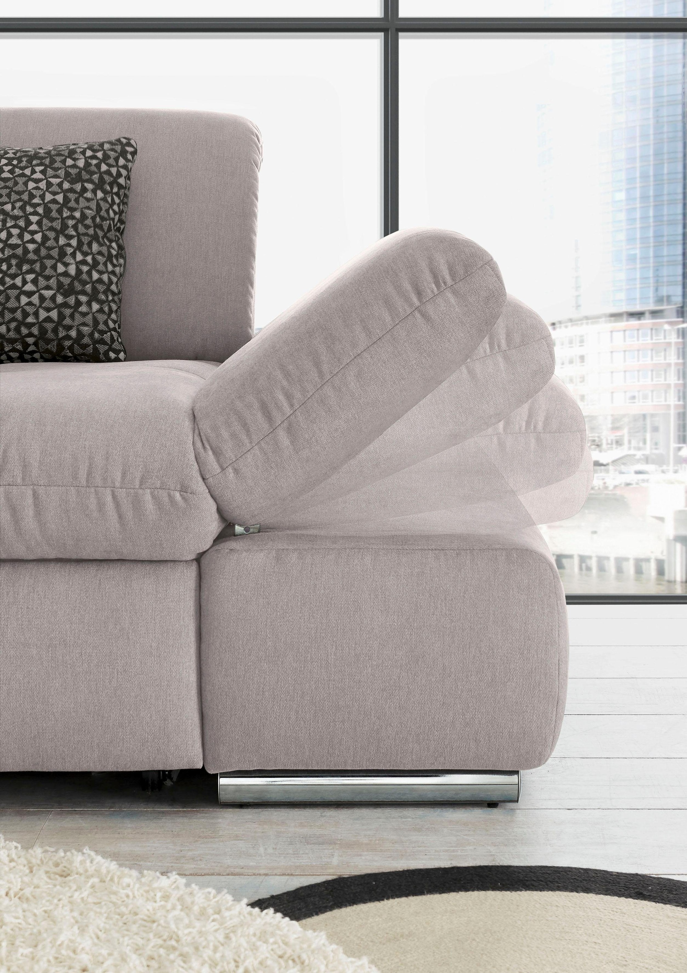 set one by Musterring Ecksofa »SO4100 V«, mit verstellbaren Kopfteilen, wahlweise mit Funktionen, Cord-Bezug