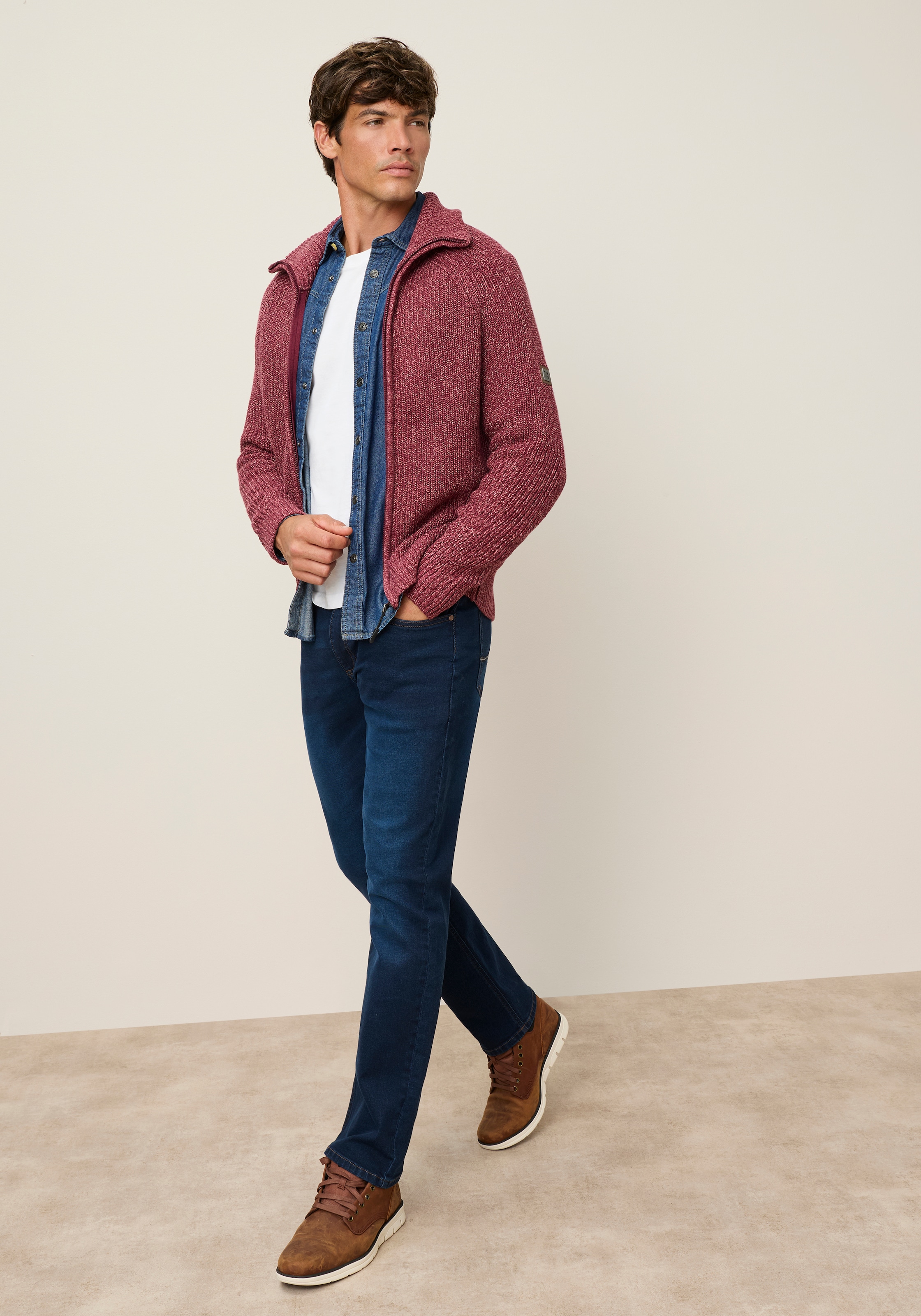 Man's World Strickjacke »Mit Stehkragen & Reißverschluss melierte Optik« regular fit, mit Raglanärmeln