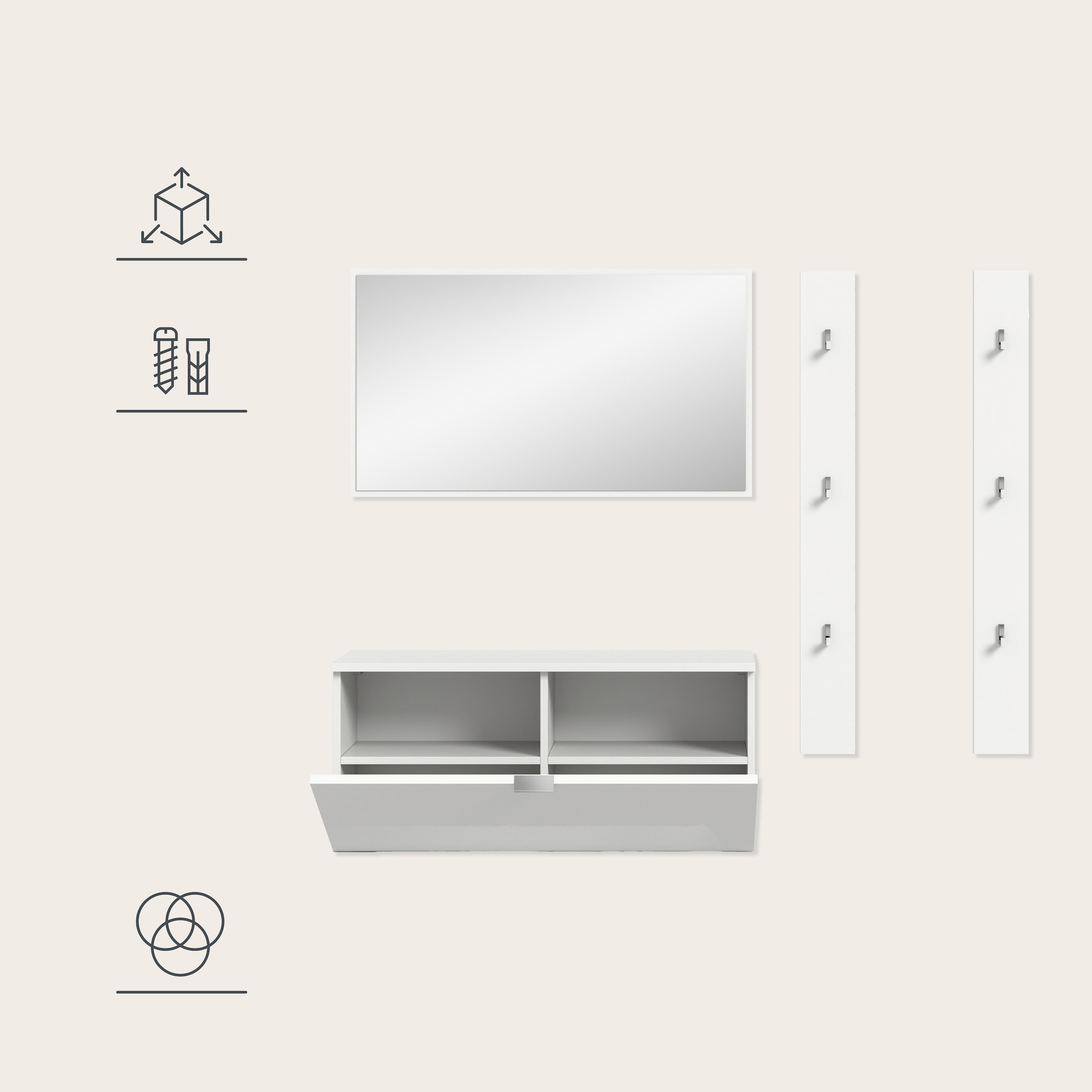 Home affaire Garderoben-Set »Trondheim Garderobenset 3-tlg. , Breite 130 cm,« 3 Stk. tlg.