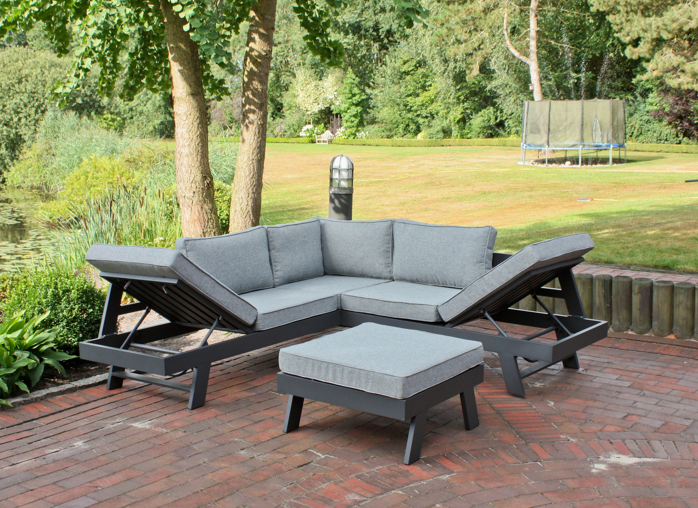 Garden Pleasure Gartenlounge-Set »DONNA«, (1x Eckbank, 1 Tisch/Hocker), inkl. Auflagen