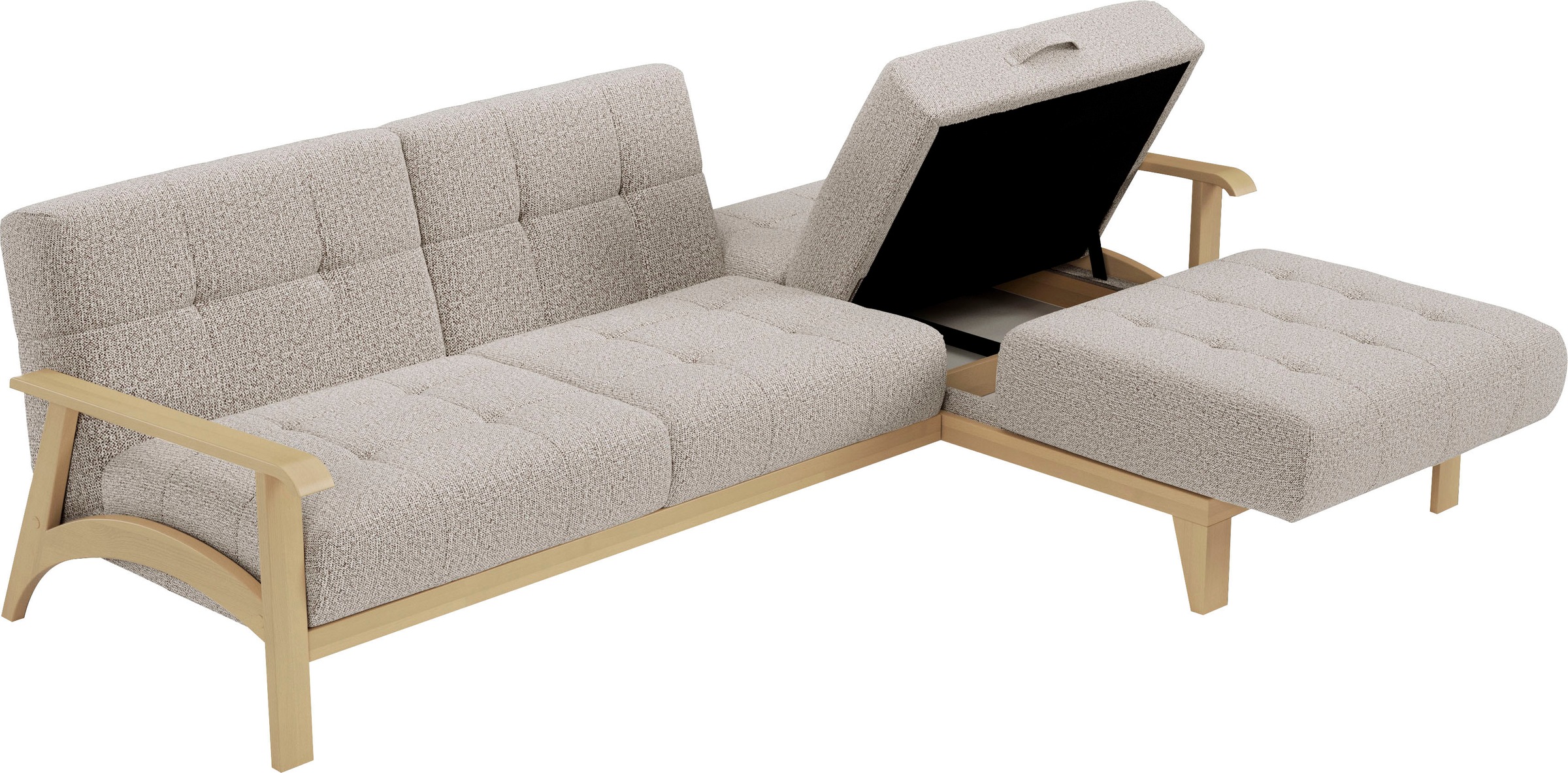 sit&more Ecksofa »Billund L-Form«, Armlehnen aus Buchenholz in natur, verschiedene Bezüge und Farben