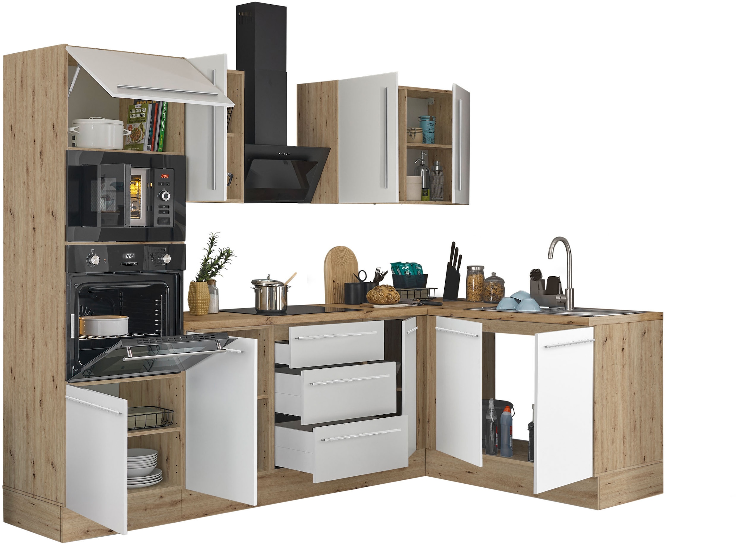 KOCHSTATION Winkelküche »Florida, Stellbreite 270x165 cm«, wahlweise mit E-Geräten, mit Softclose für Türen und Schubkästen