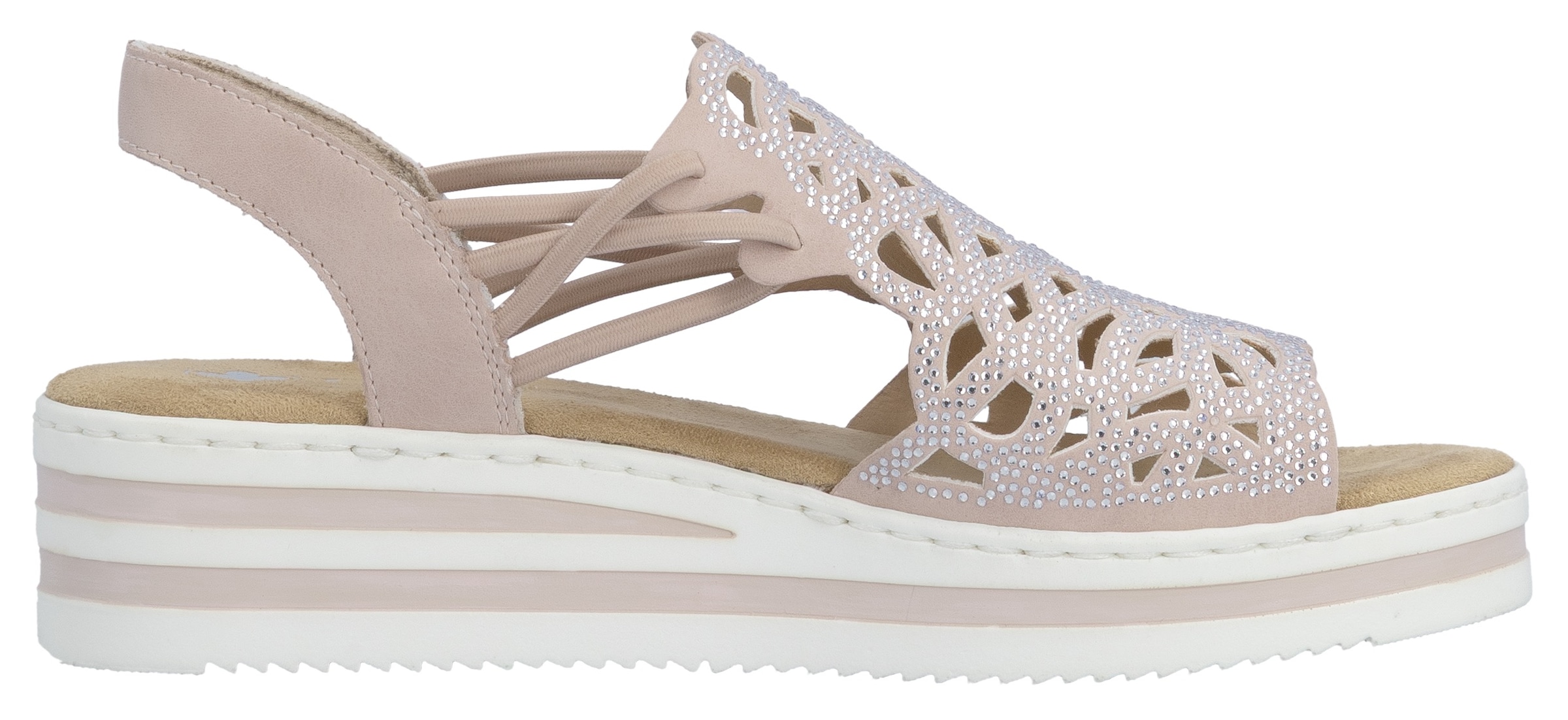 Rieker Keilsandalette  Schlupfsandale, Sommerschuh, Urlaubsschuh mit Glitzersteine