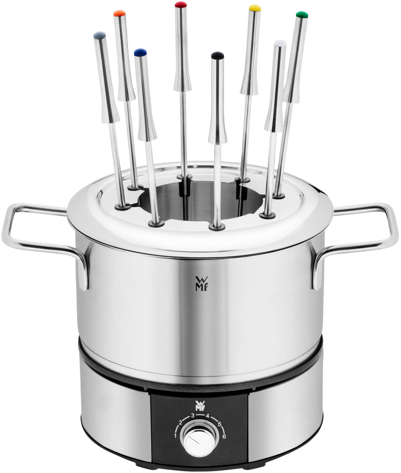 WMF Elektro-Fondue »LONO, mit Spritzschutzring, farblich markierte Fondue-Gabeln«, spülmaschinengeeignete Teile, LED-Ring, auch zum Warmhalten verwendbar
