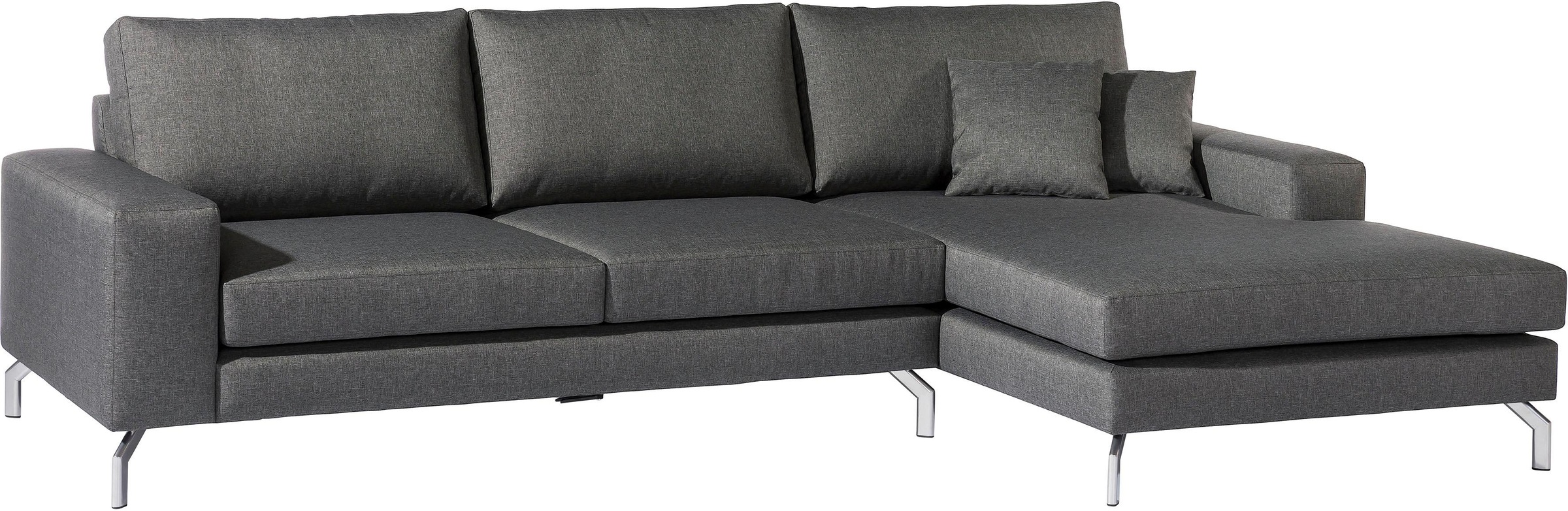 Max Winzer® Ecksofa »Flori guter Sitzkomfort, aktuelles Design, eleganter Chromfuß«, mit Longchair links oder rechts, inklusive Zierkissen
