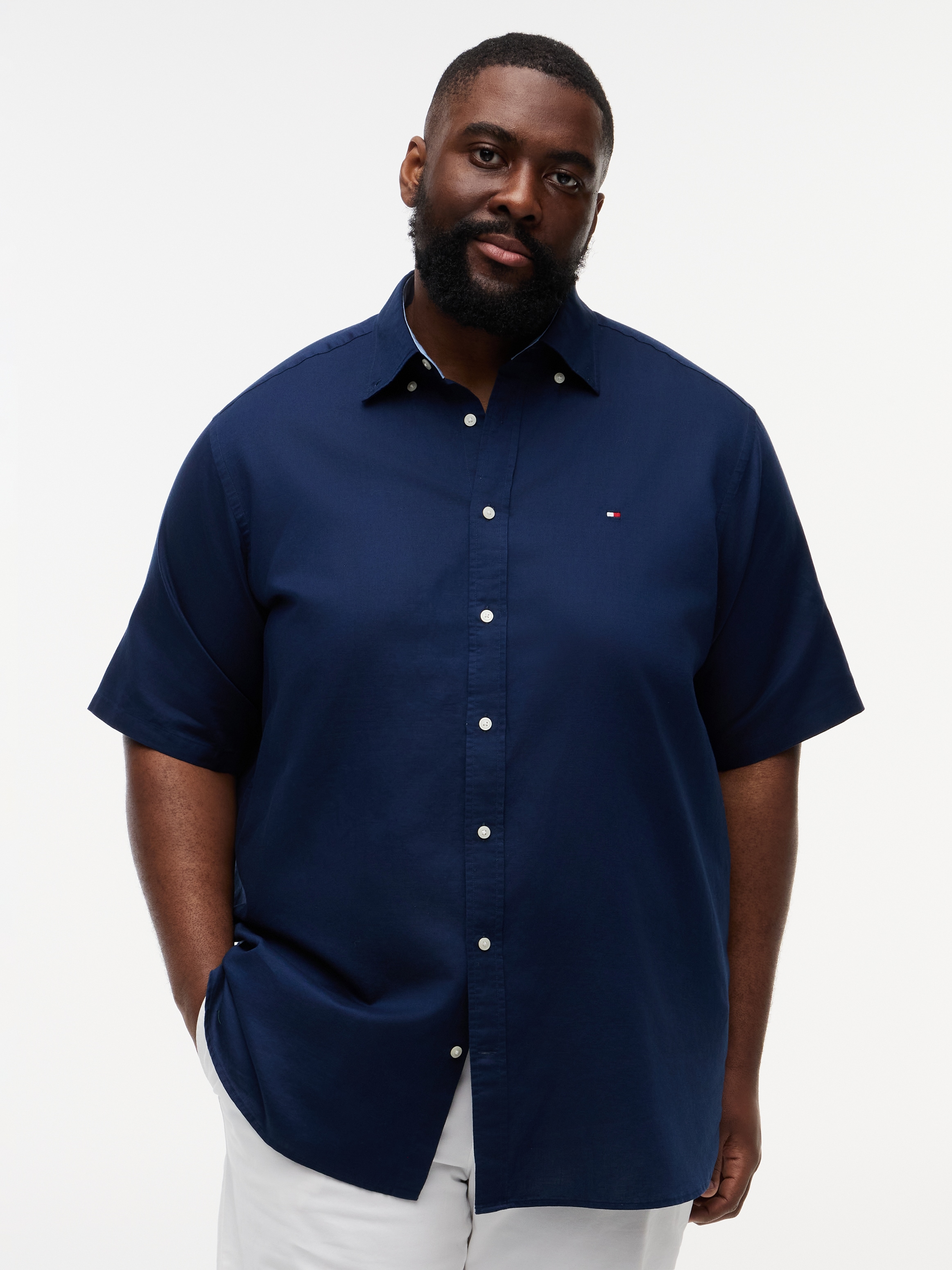 Tommy Hilfiger Big & Tall Kurzarmhemd »BT- LINEN BLND SOLID« Große Größen, Button-down-Kragen, regular fit