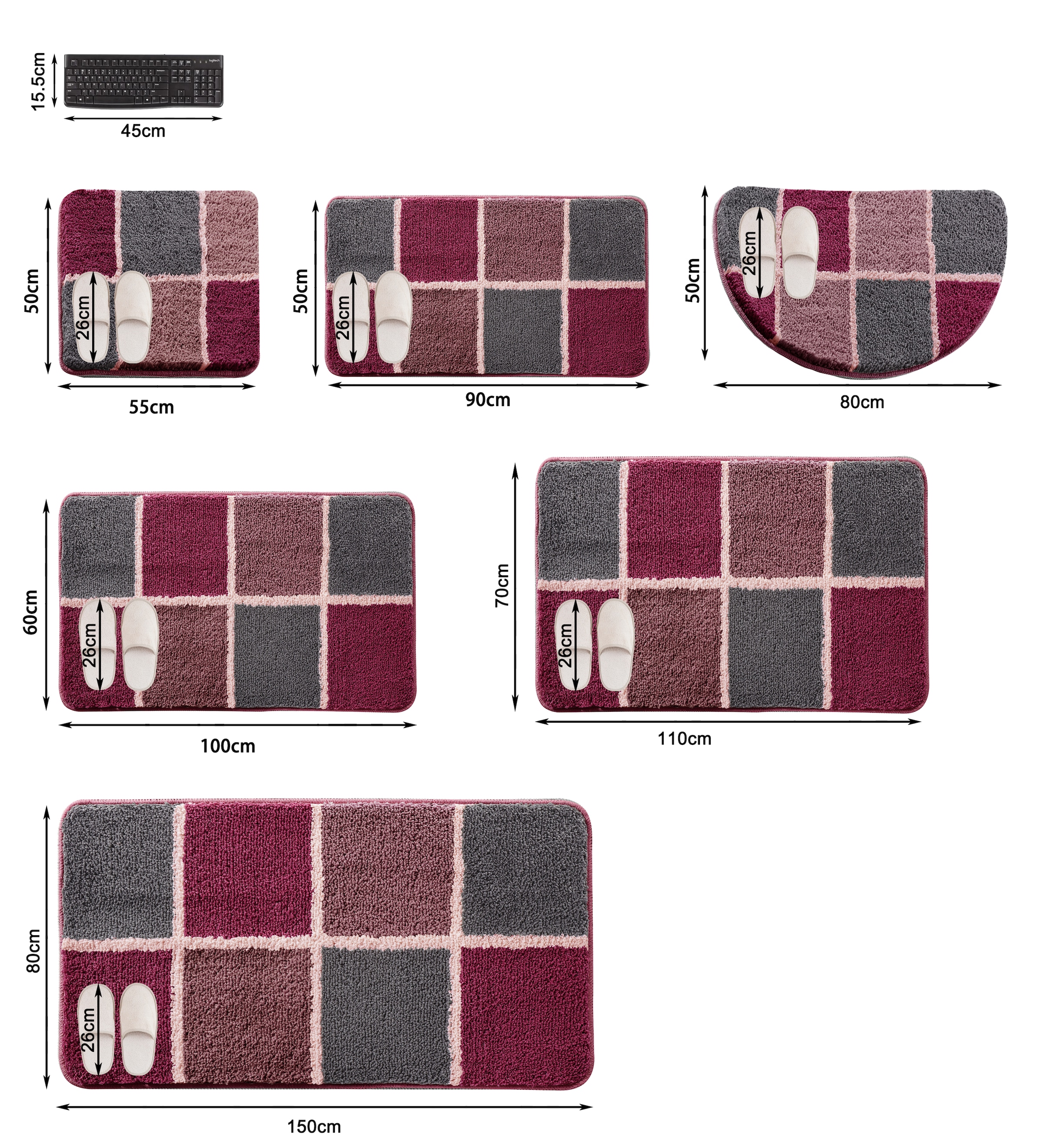 my home Badematte »Anna mit Kachelmuster, Badvorleger, Badezimmer Teppich, Duschvorleger«, rutschhemmend beschichtet, strapazierfähig, Badteppich, Hoch Tief Effekt, Modern, Weich
