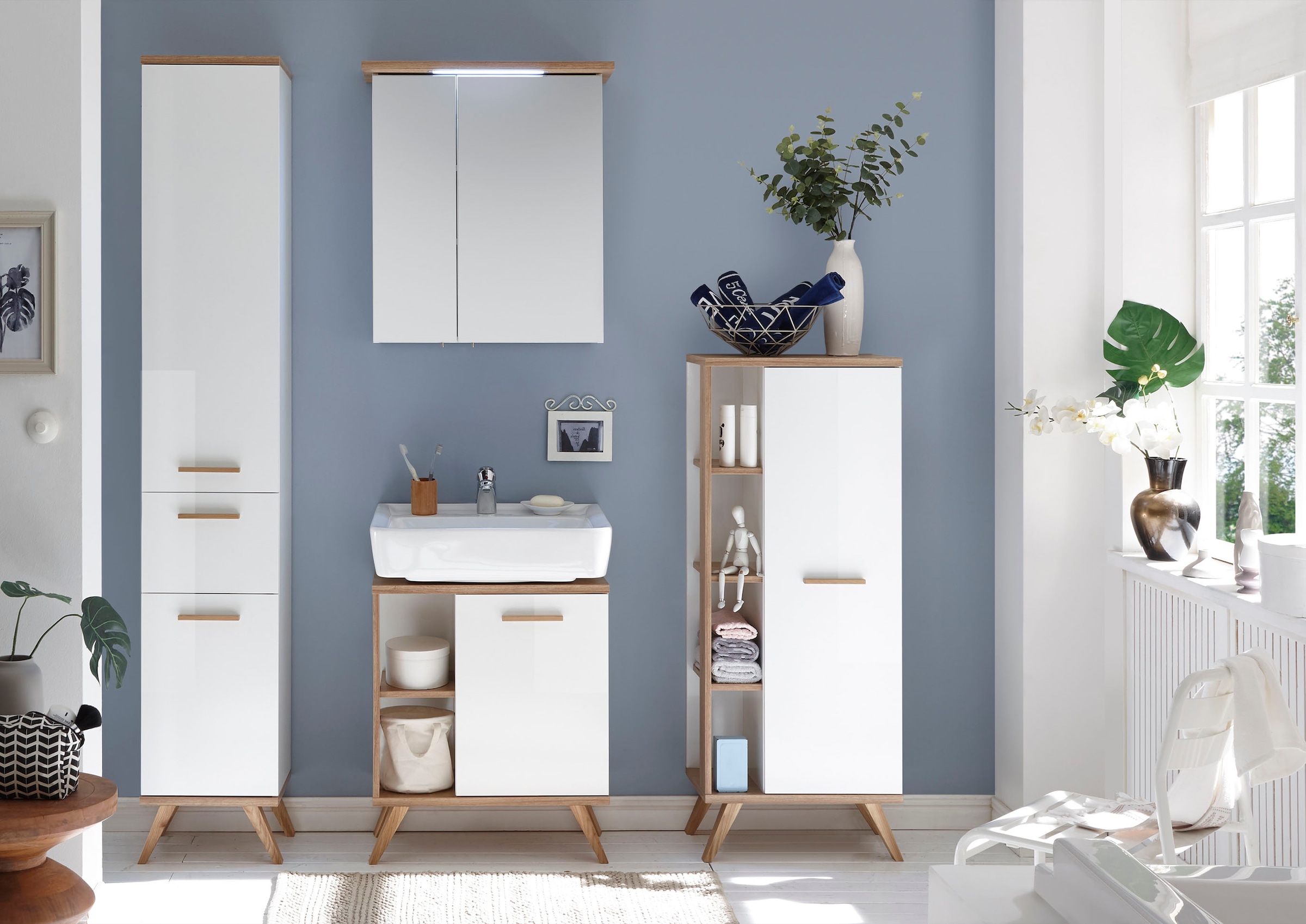 Saphir Badmöbel-Set »Quickset 2-teilig, Waschbeckenunterschrank mit LED-Spiegelschrank« 2 Stk. tlg.