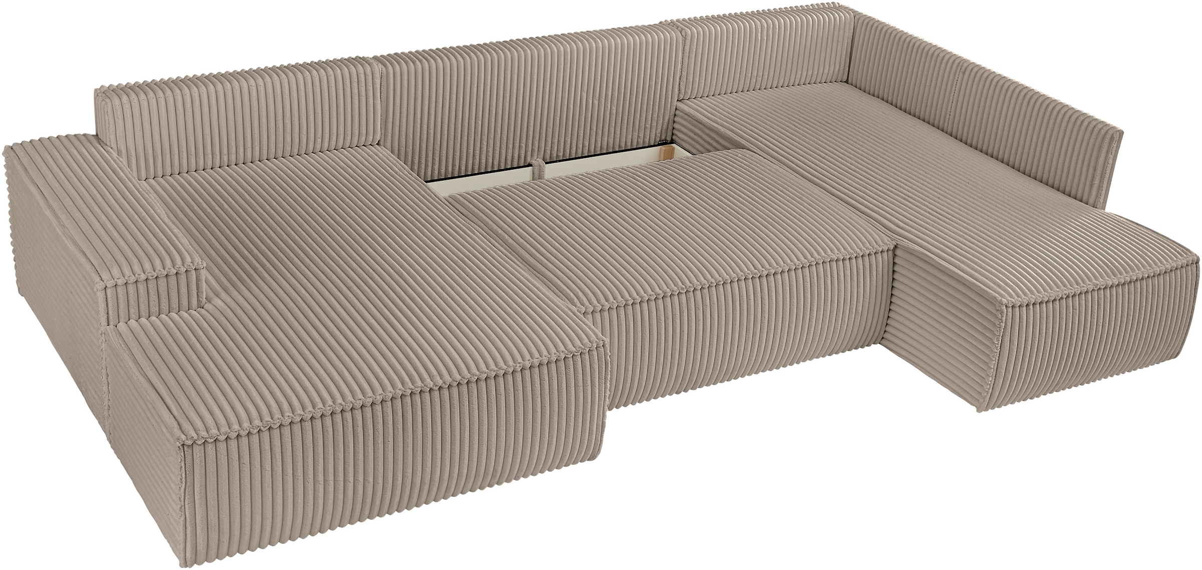 OTTO home Wohnlandschaft »FINNLEY  Cord U-Form XXL 329 cm - OTTO. Verlässliche Qualität.« Schlafsofa, Bettkasten, in Bouclé, Struktur fein und Mega Cord