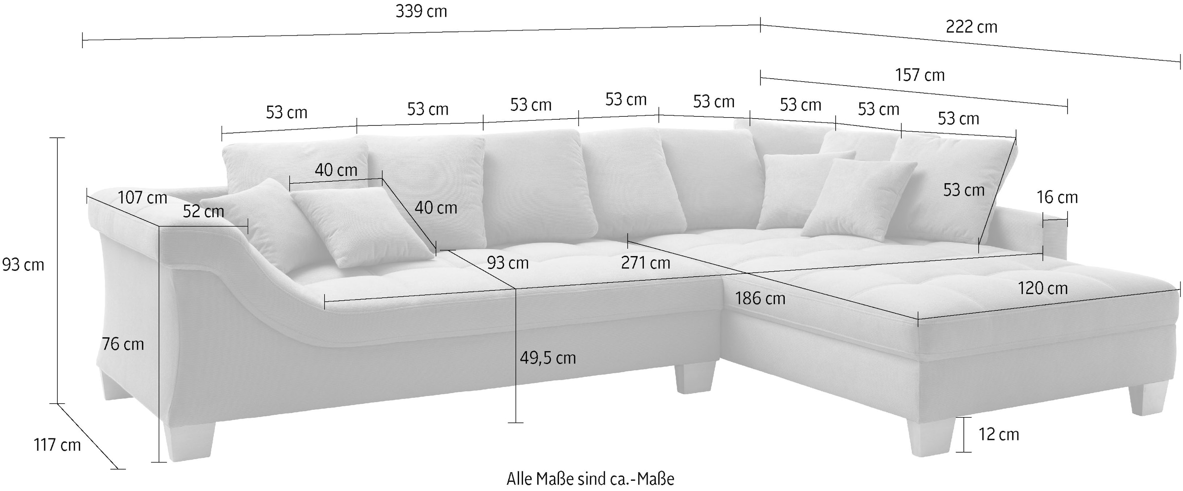 Mr. Couch Ecksofa »Bologna, L-Form, mit Holzfüßen«, wahlweise mit Kaltschaum