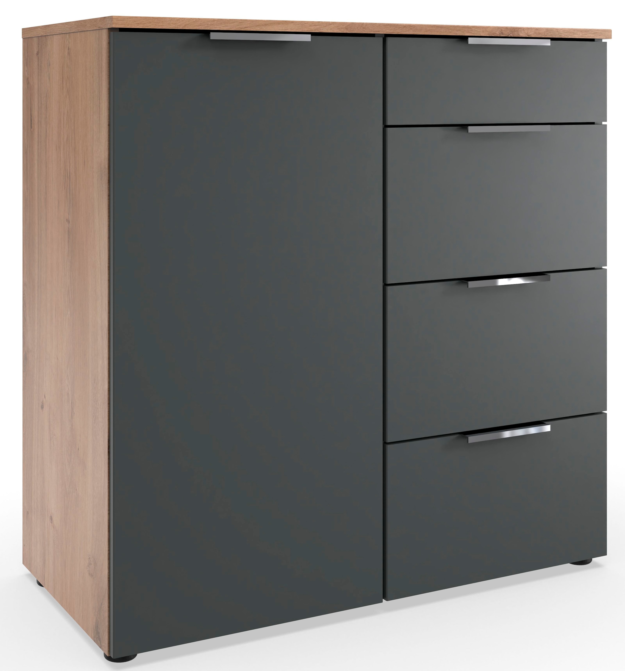 Wimex, Kombikommode »Level by fresh to go« 1-türig, mit 4 Schubladen und soft-close Funktion, 84cm breit, Front Graphit/ Korpus Plankeneiche 