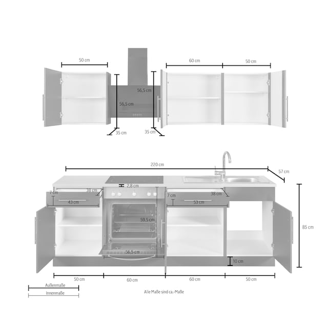 wiho Küchen Küchenzeile »Cali«, ohne E-Geräte, Breite 220 cm auf Rechnung  kaufen