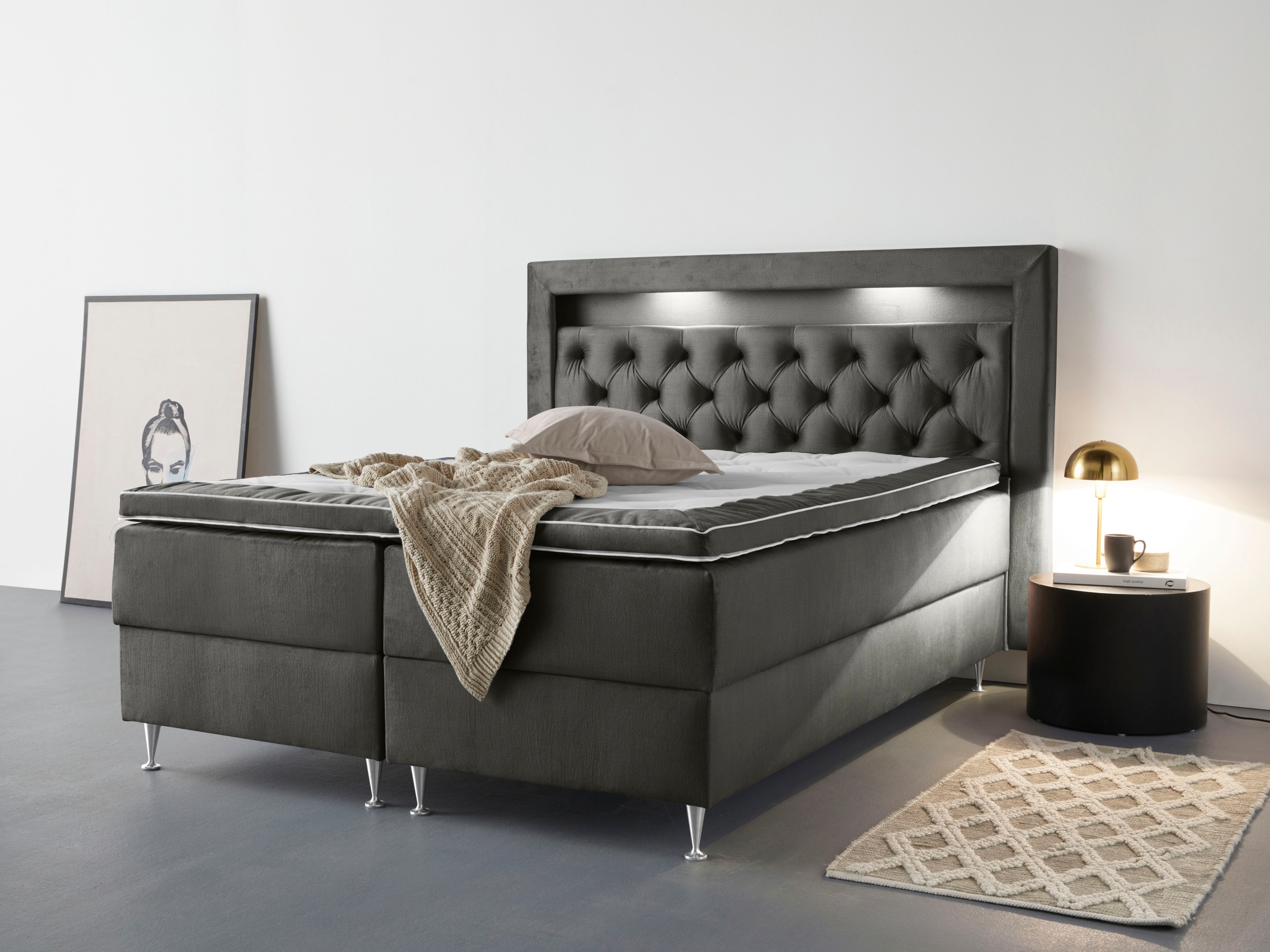 Leonique Boxspringbett »Kingsley«, mit LED Beleuchtung, inklusive Matratze und Topper kaufen