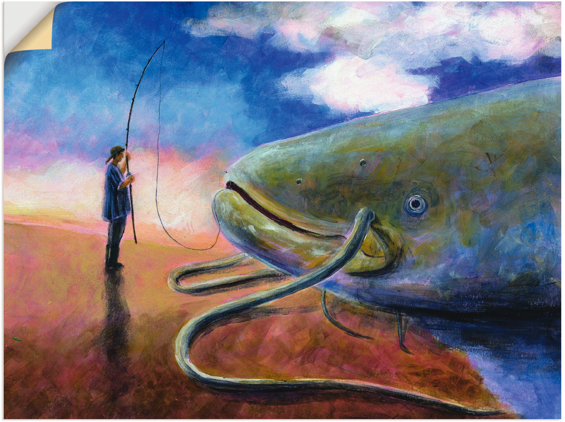 Artland Wandbild »Einen dicken Fisch Poster Wandaufkleber ziehen«, St.), Leinwandbild, (1 Land auf in als Größen oder versch. Wassertiere, bestellen an Raten