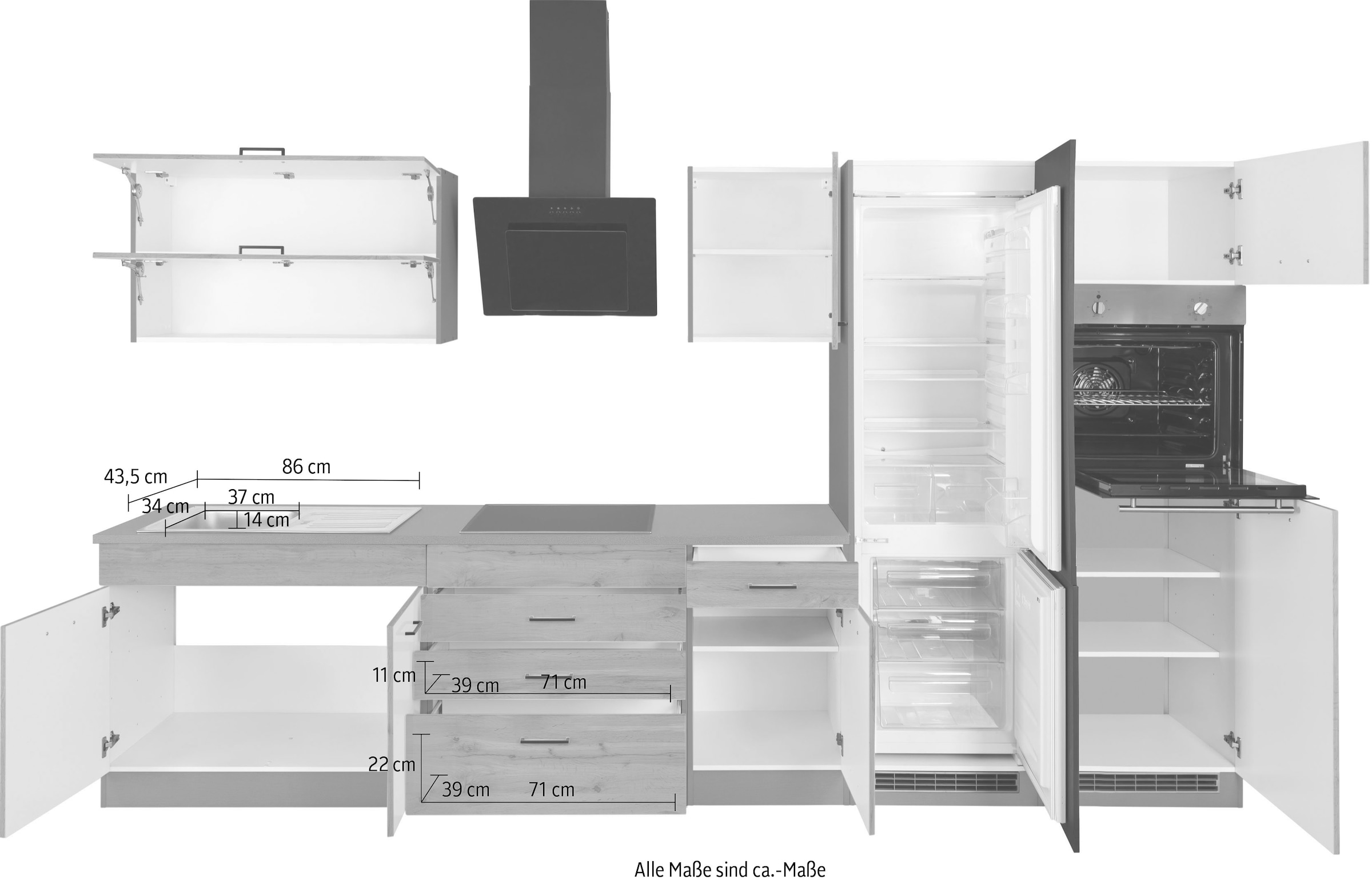 KOCHSTATION Küchenzeile »KS-Trier« ohne E-Geräte, Breite 350 cm