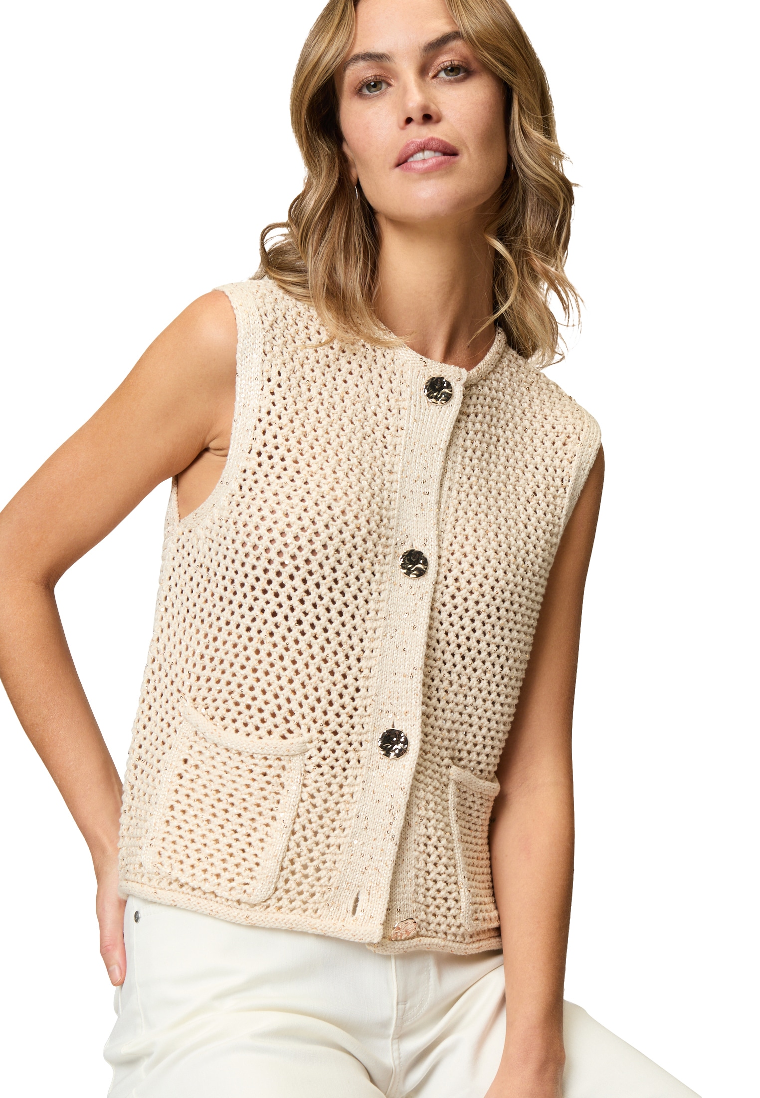Zero Kurzarmpullover »Strickweste mit Glitzer«