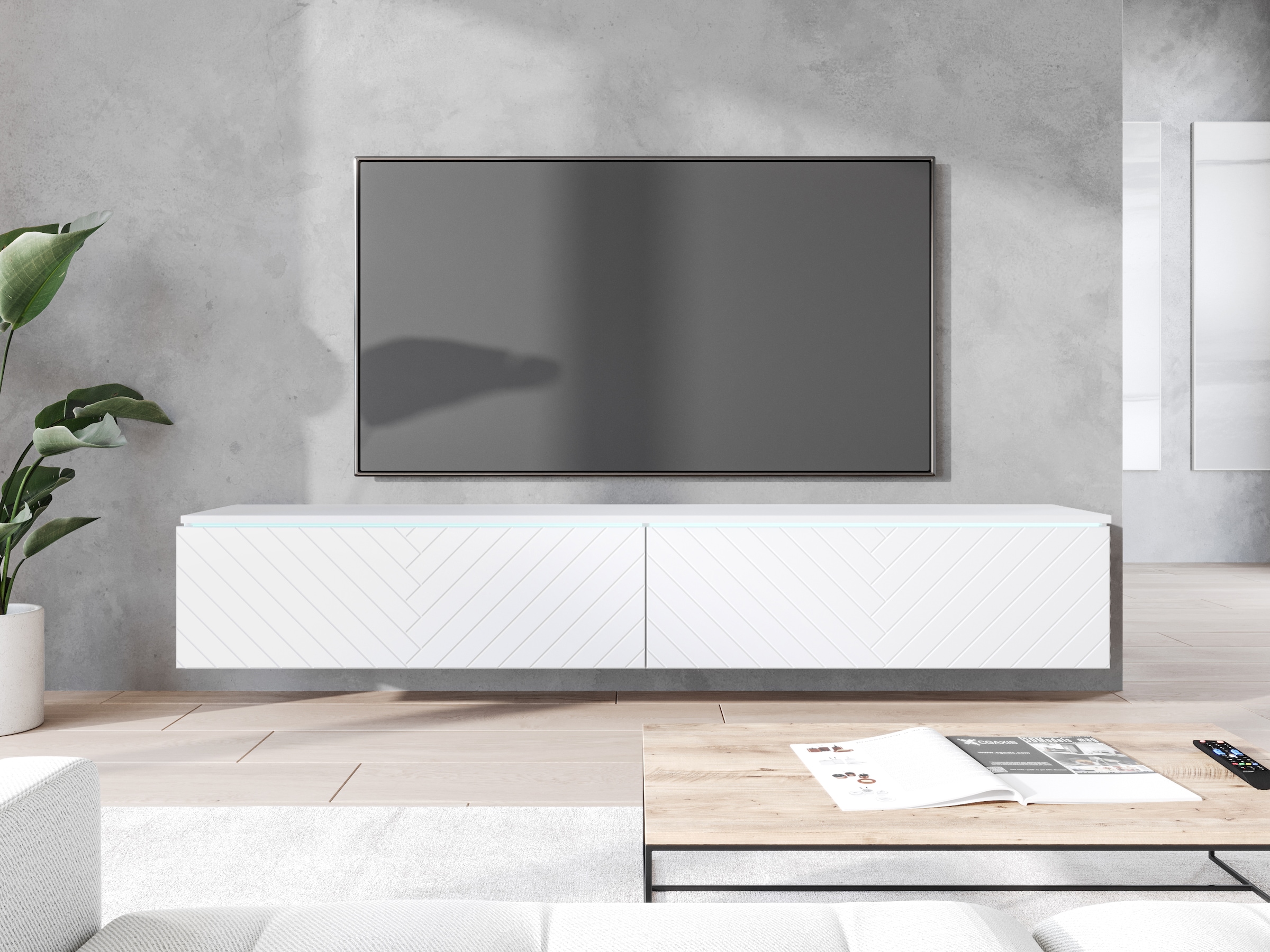 INOSIGN Lowboard »Vera, wahlweise mit oder ohne Beleuchtung«, gefräste MDF Front mit 3D Effekt, stehend und hängend montierbar