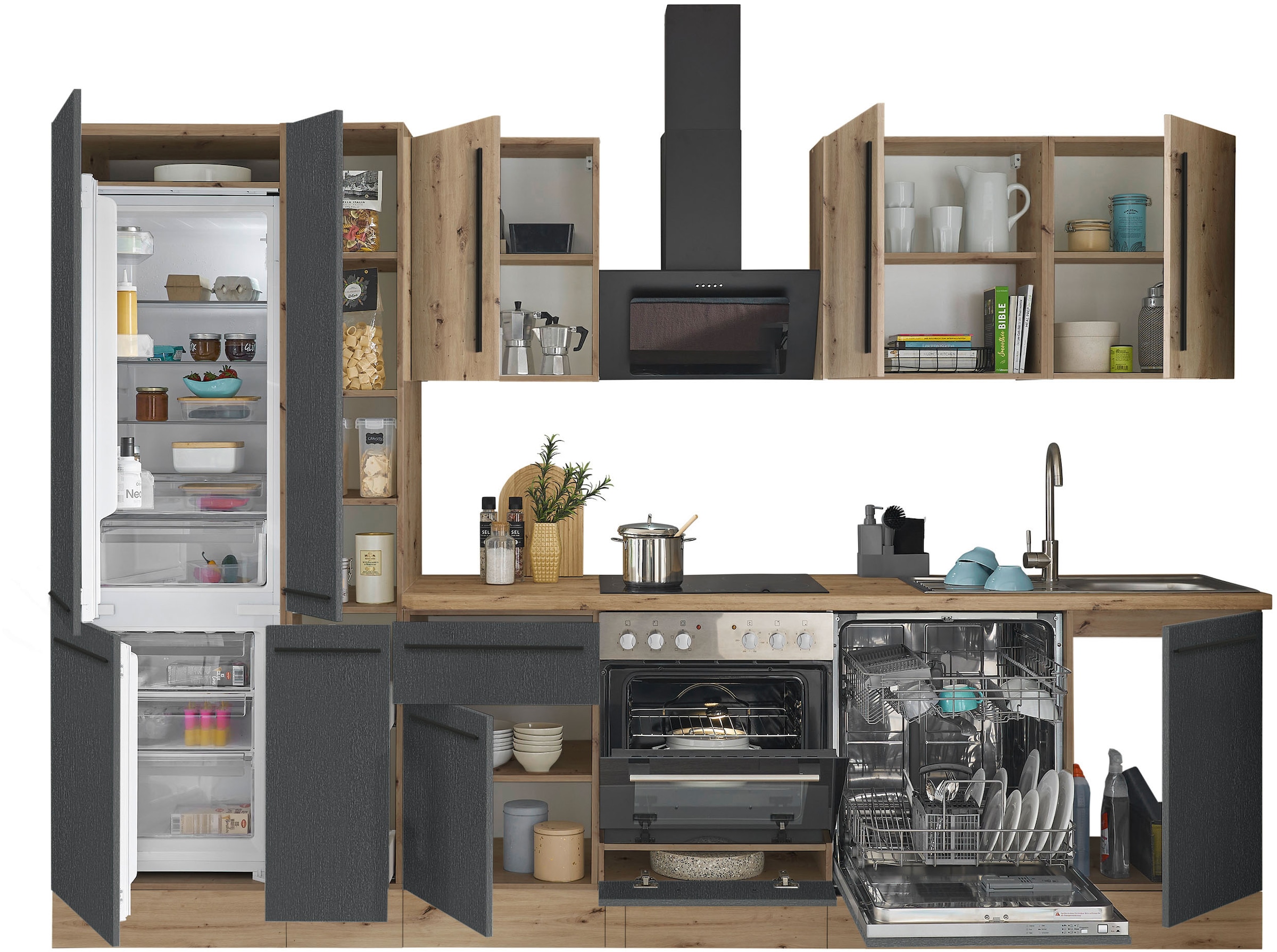 KOCHSTATION Küchenzeile »Florida« Breite 310 cm, wahlweise mit E-Geräten,Softclose für Türen/Schubkästen