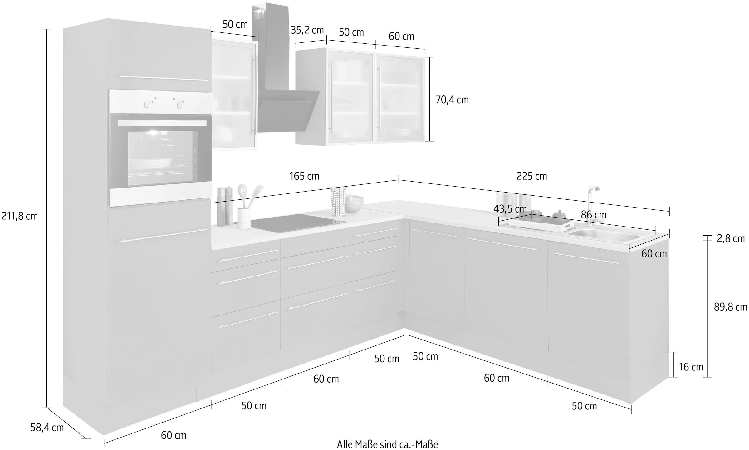 OPTIFIT Winkelküche »Bern«, cm, Stellbreite auf Rechnung bestellen 285x225 E-Geräten wahlweise mit