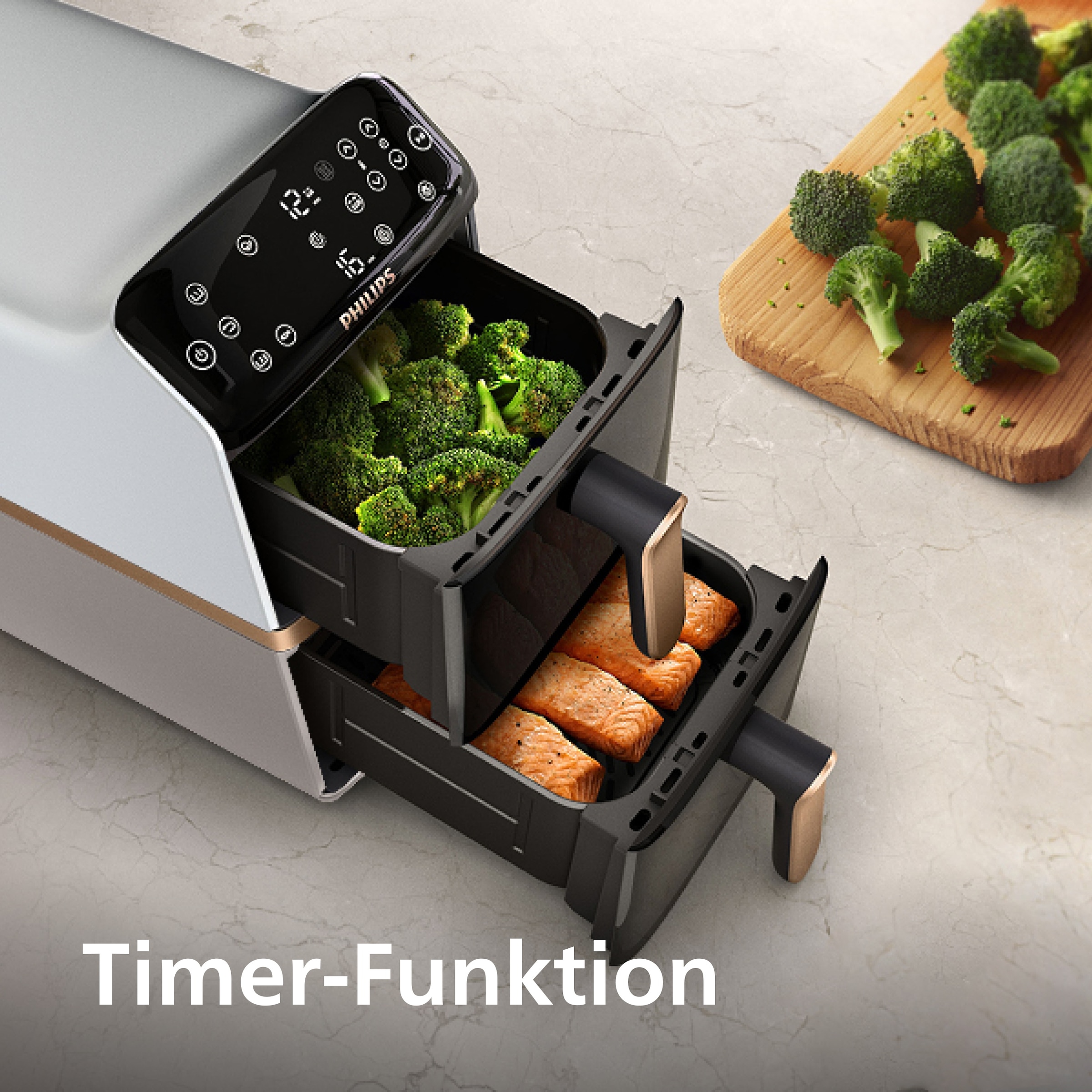 Philips Heißluftfritteuse »NA462/80 4000 Series Stacked Dual Basket und 10L Kapazität (5+5L)« 2750 W Fassungsvermögen 0 l RapidAir Technologie; Weiß/Beige, kupfer Griff