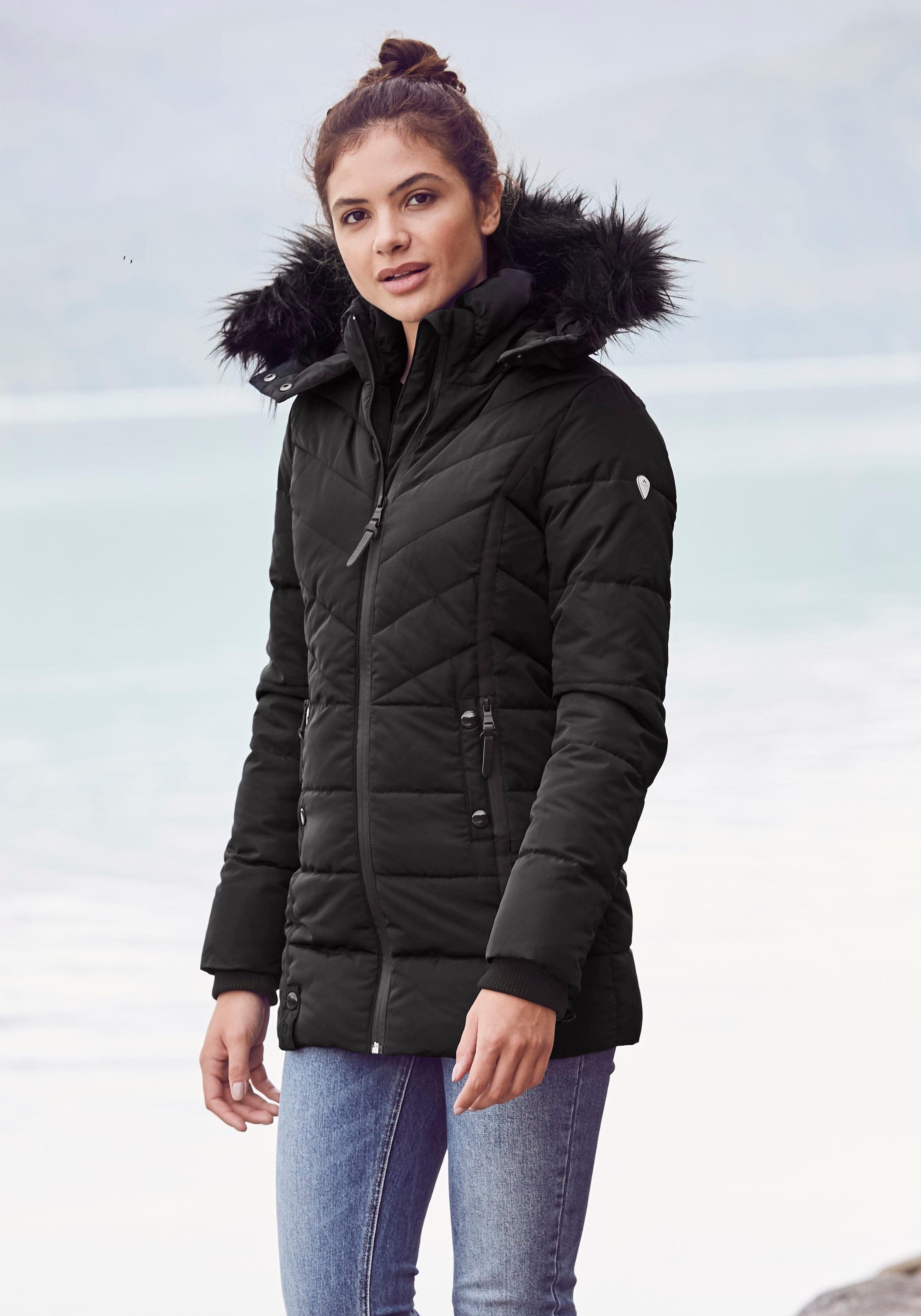 ALPENBLITZ Winterjacke »Pistenglück«, mit Kapuze, hochwertige Steppjacke m.  voluminöser Fellimitat-Kapuze bei ♕