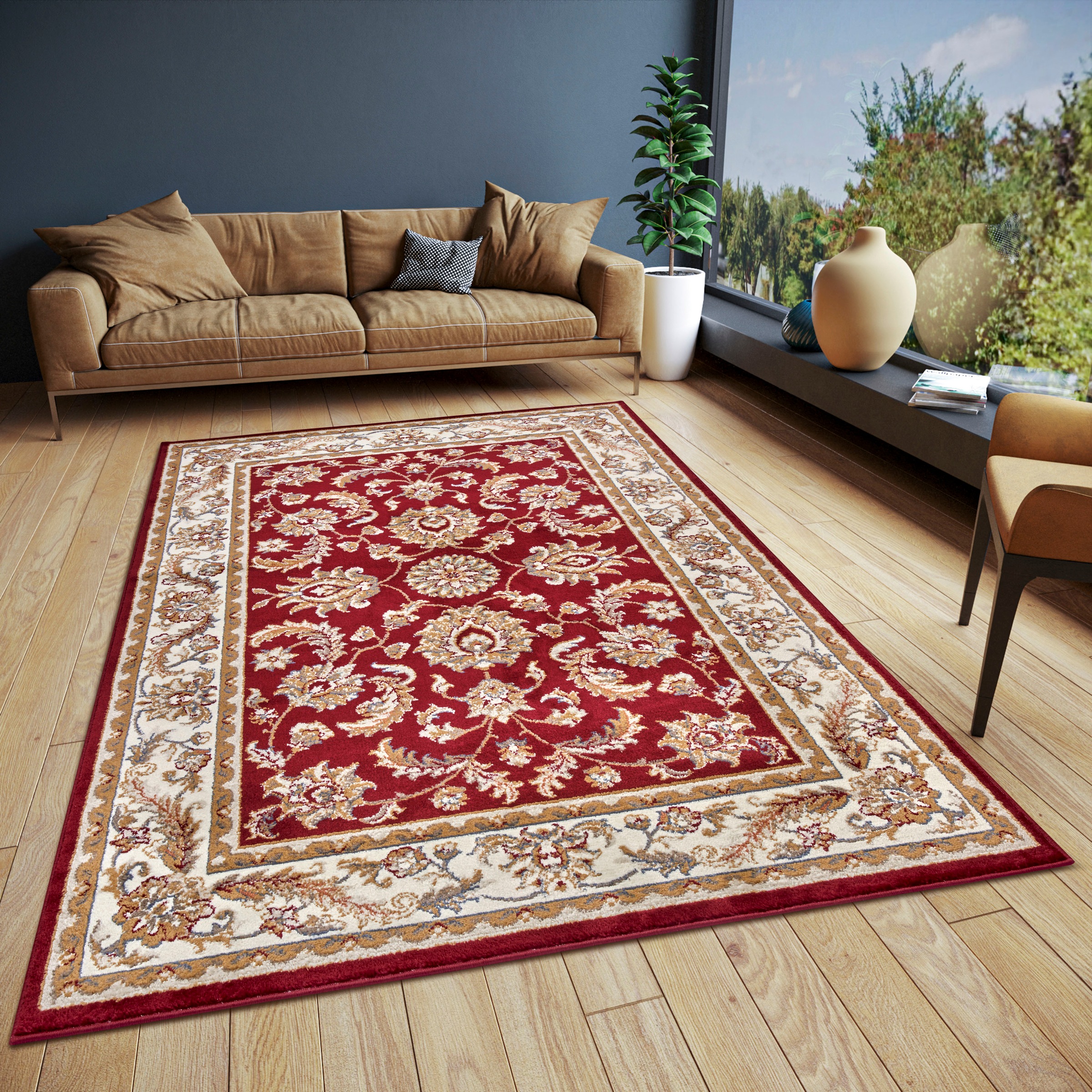 THE RUGS Reni Luxor Oriental Vintage Short Pile Living Room Rug Runner in Red | Size: 200cm x 280cm