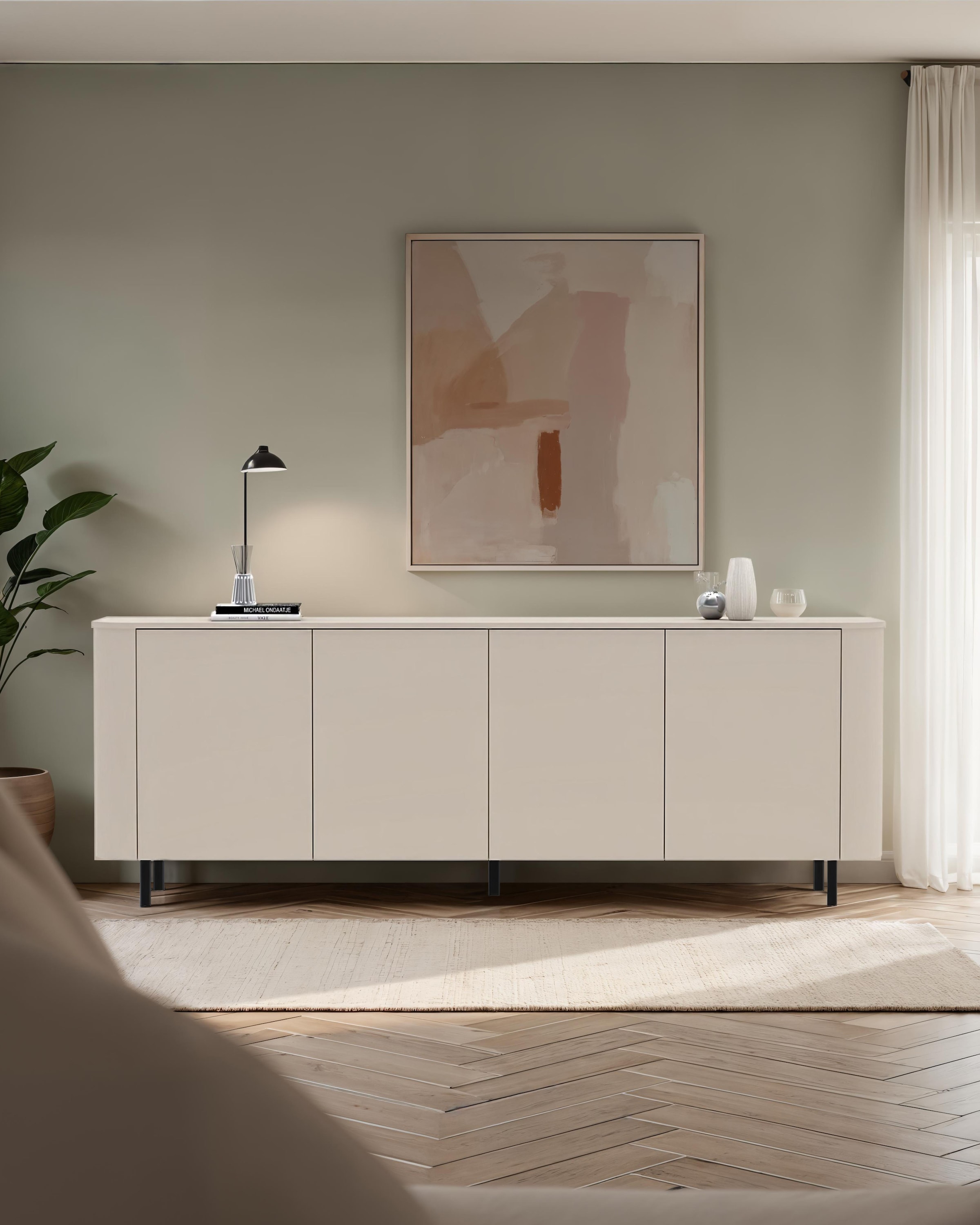 OTTO home Sideboard »Lido, 231 cm breit, 4 Türen, Anrichte, Kommode, Stauraumschrank« Formgebogenes MDF, Stirnseiten mit Rundung, Push-to-open, Metallfüße