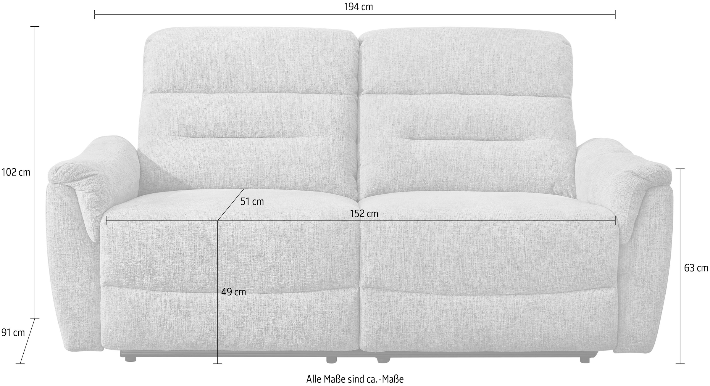 Jockenhöfer Gruppe 2,5-Sitzer »Utah, B: 194 cm« mit Relaxfunktion und Liegefunktion, TFK-Polsterung