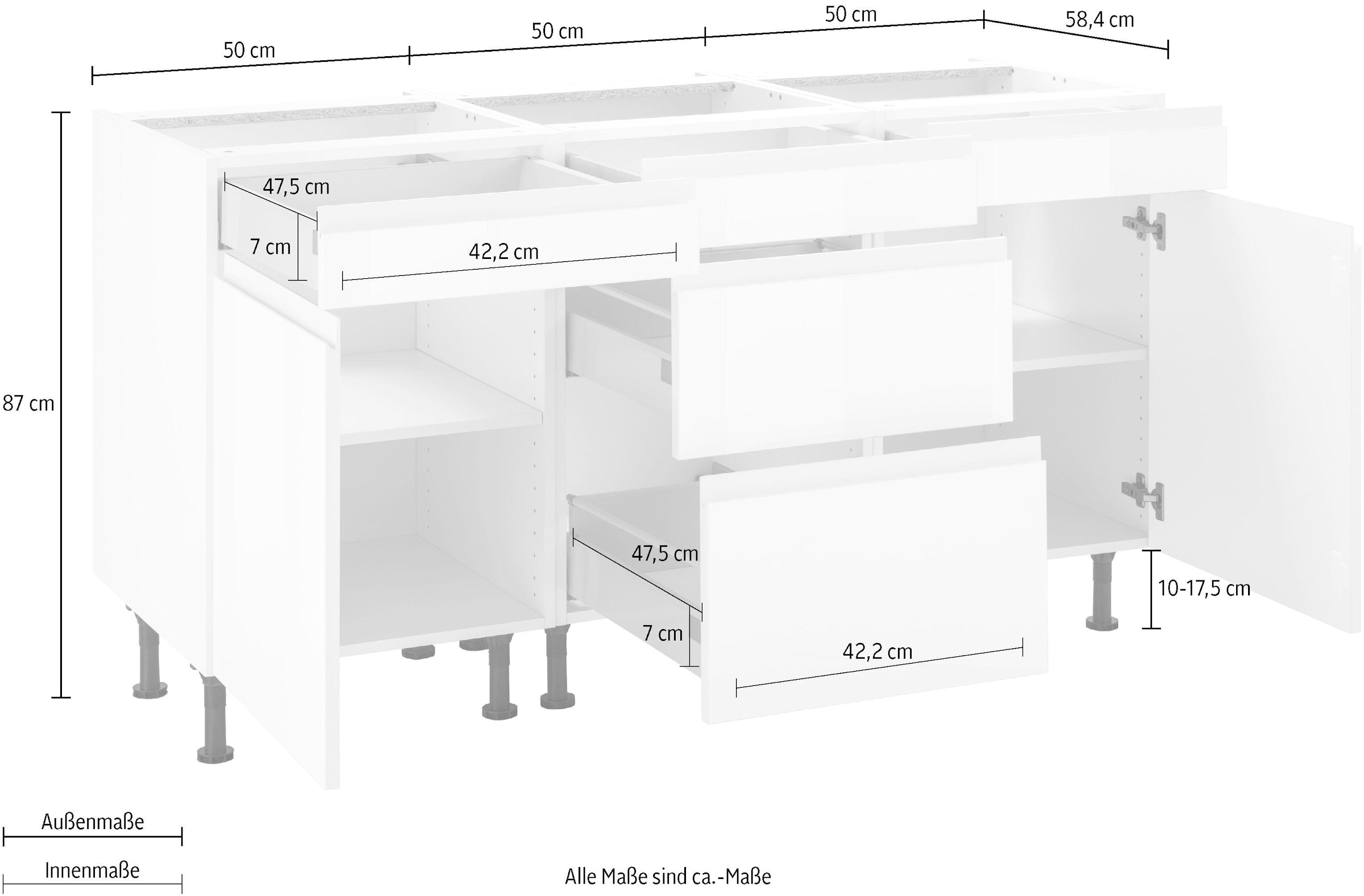 OPTIFIT Unterschrank »Avio«, Hochglanz-Fronten und Breite Füße, kaufen Raten 150 cm höhenverstellbare auf