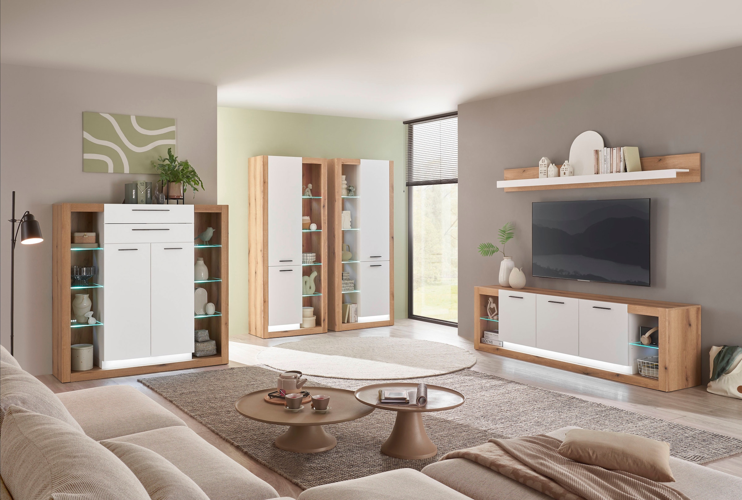 Home affaire Vitrine »Brixen, Vitrinenschrank in Eiche Dekor, moderne Standvitrine« Metallgriffe, ausreichend Stauraum, vielseitig einsetzbar, 80 cm breit