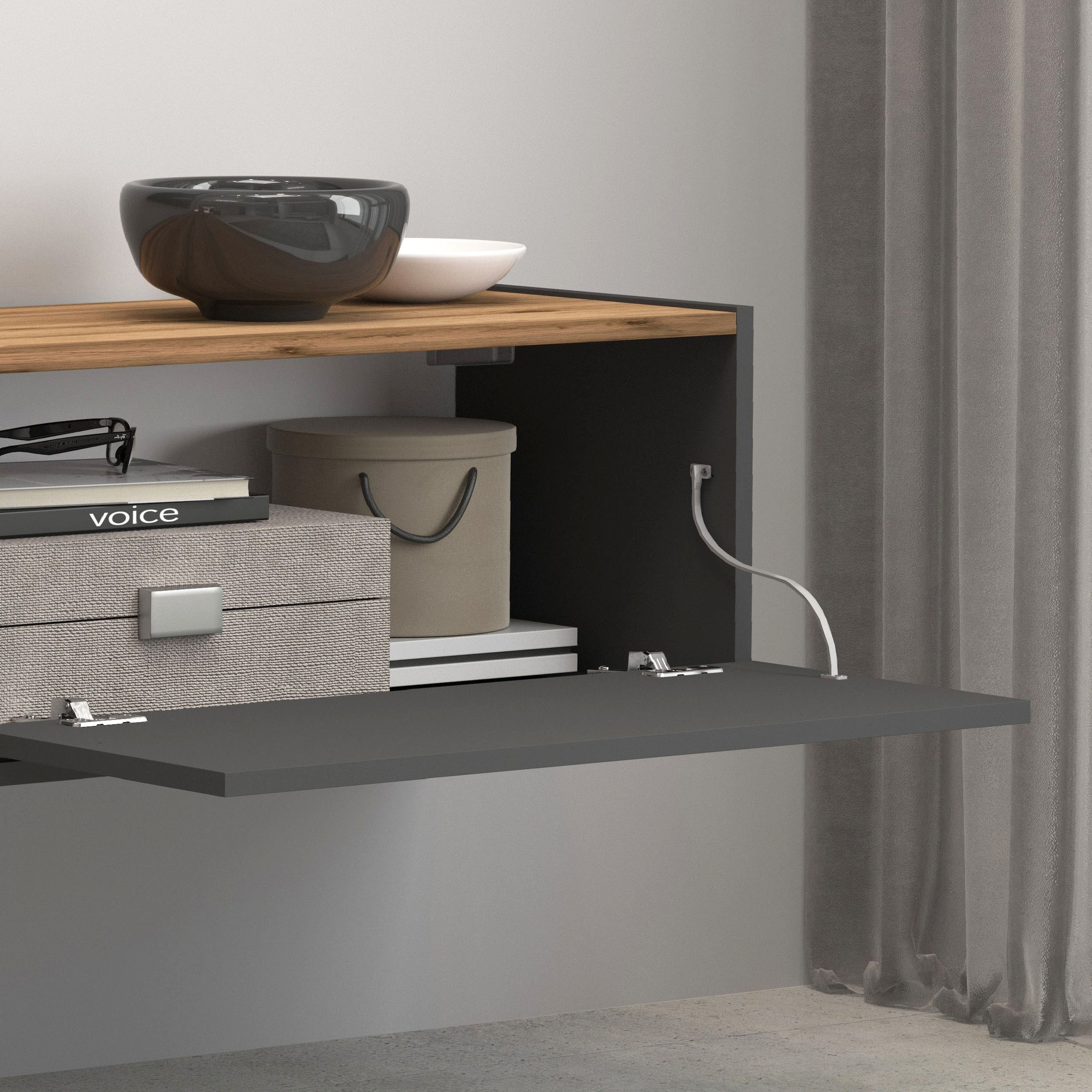 INOSIGN Lowboard »Garda,Lowboard,TV-Kommode,TV-Möbel,TV-Bank«, stehend und hängend mit 2 Klappen, 1 Einlegeboden, Breite 210 cm