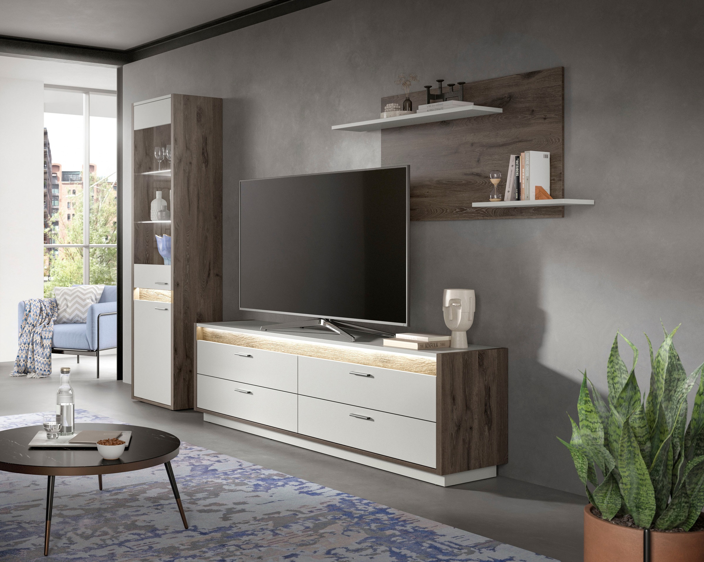 INOSIGN Lowboard »Treviso, Breite 187cm, inkl. Frontbeleuchtung, 4 Schubkästen«, TV-Board, Mediamöbel, TV-Bank, Fernsehschrank, Wohnzimmerschrank