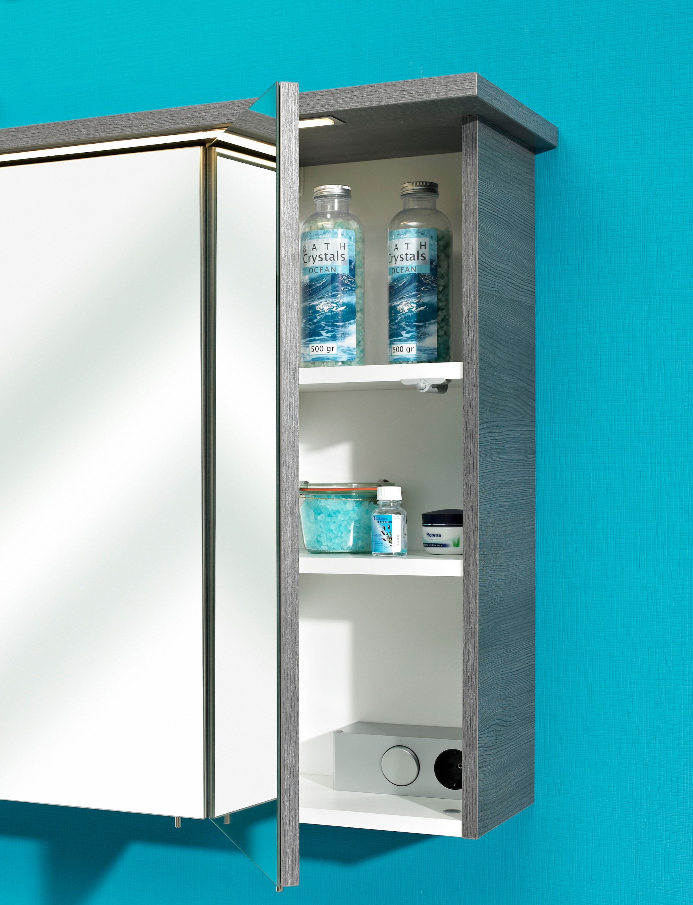 Saphir Spiegelschrank »Quickset 328 Badezimmer Spiegelschrank inkl. LED-Beleuchtung, 620LM«, 115 cm breit, Graphit Struktur quer Nachbildung, inkl. Türdämpfer