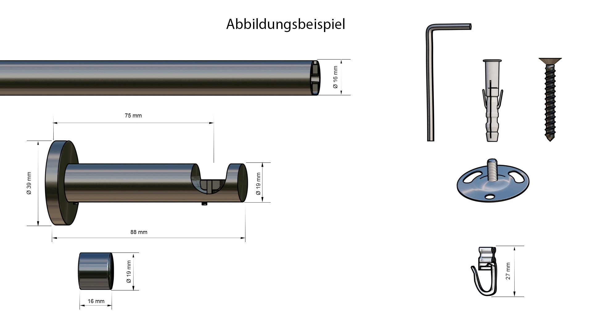 indeko Gardinenstange »Consul« Ø 16 mm 1 läufig-läufig Wunschmaßlänge Innenlauf Komplett-Set inkl. Gleitern und Montagematerial