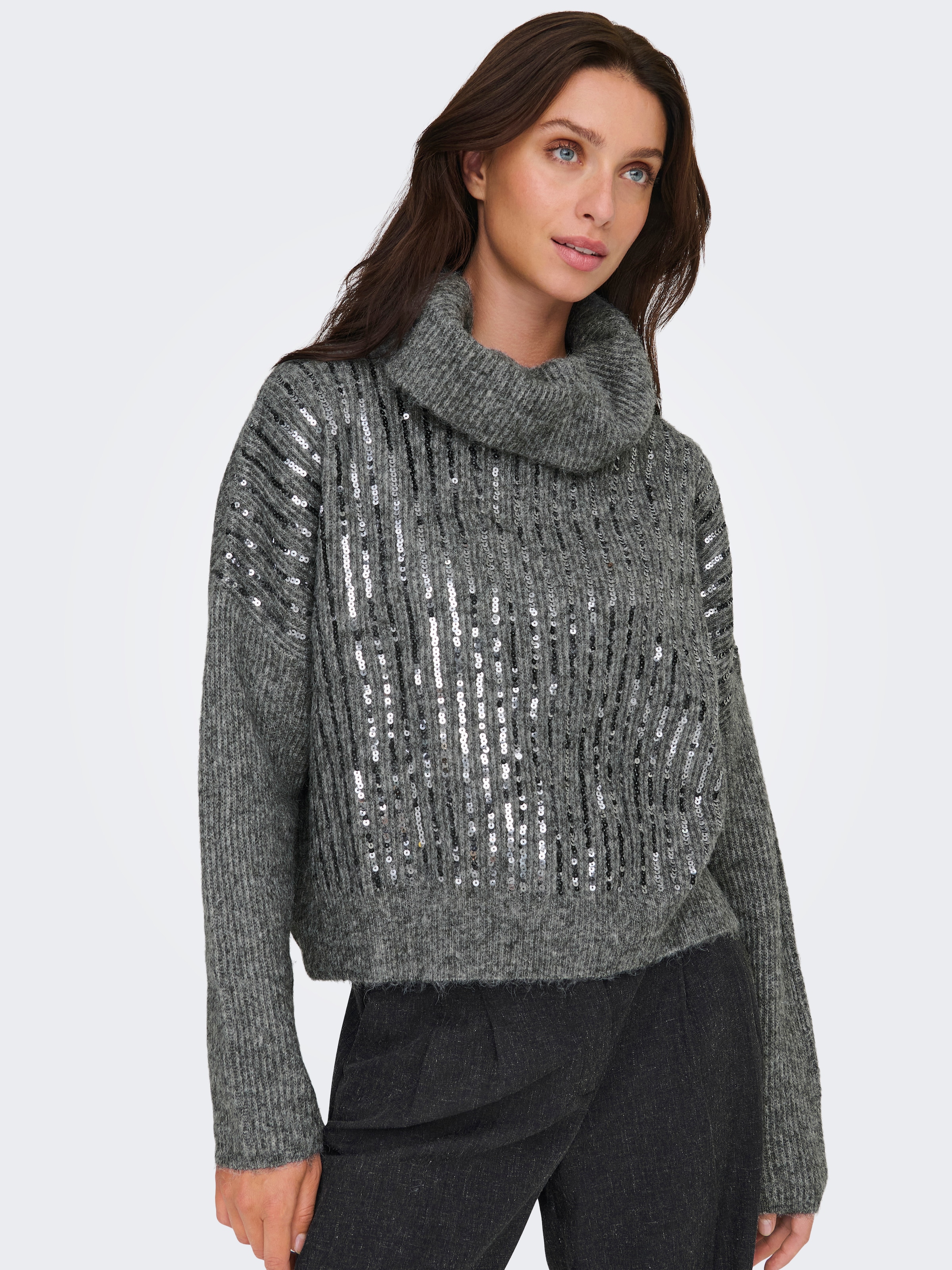 ONLY Rollkragenpullover »ONLMIU LS COWL NECK SEQUIN EX KNT«, mit Pailletten-Details
