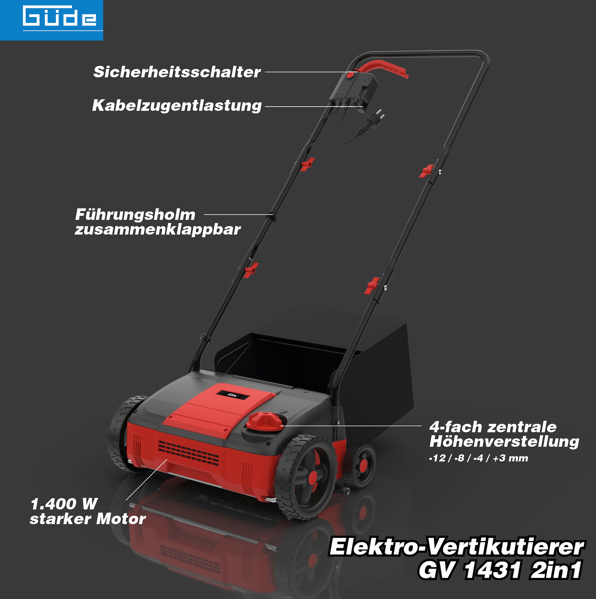 Güde Elektro-Vertikutierer / Lüfter »GV 1431«, 2in1 Funktion mit 1.400 Watt