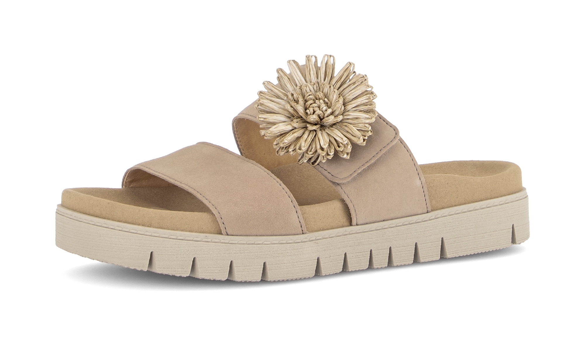 Gabor Pantolette  Plateau, Sommerschuh, Schlupfschuh mit Bast-Zierblüte