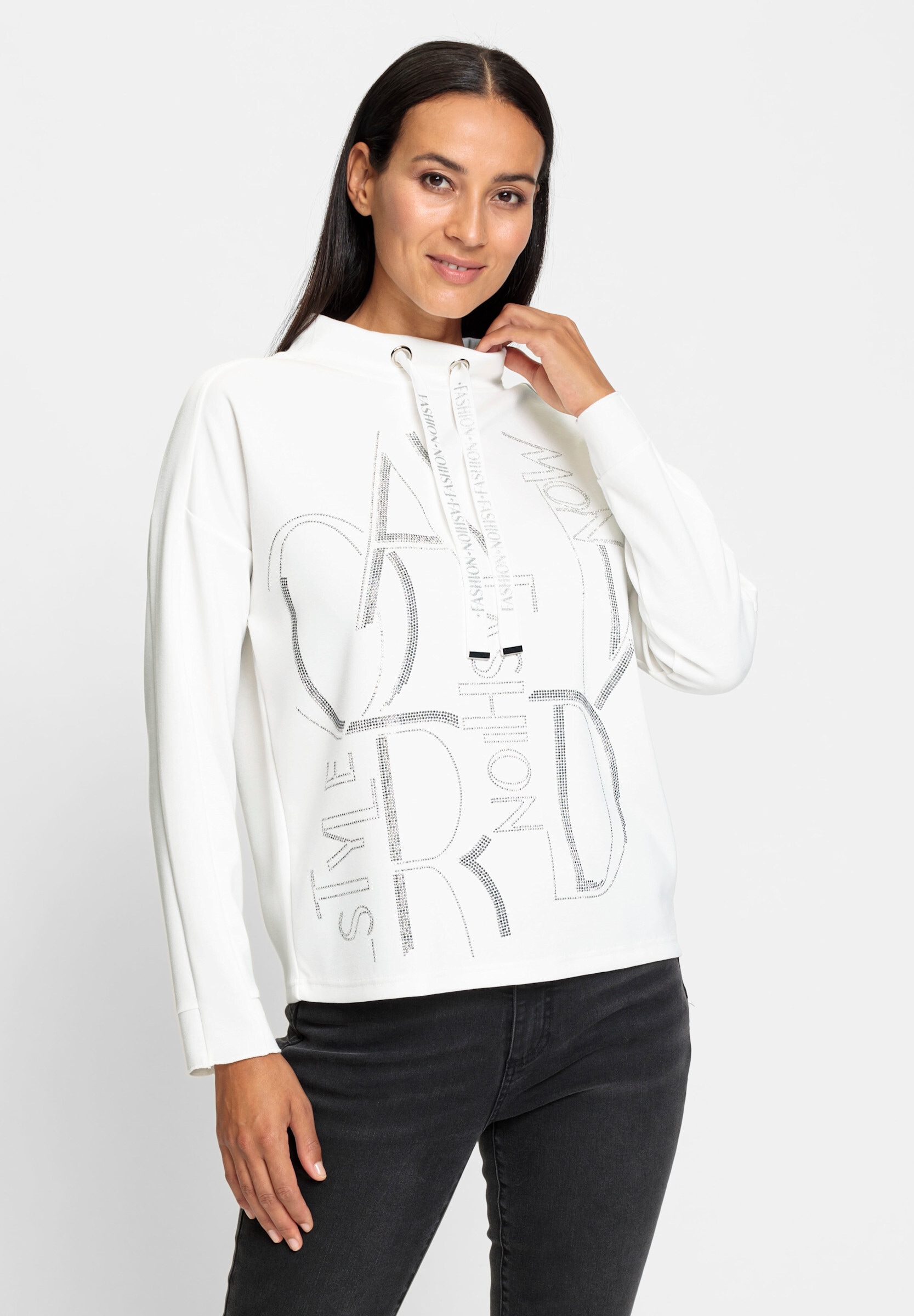 heine T-Shirt »Shirt Stehkragenshirt mit Glitzer-Schriftzug«