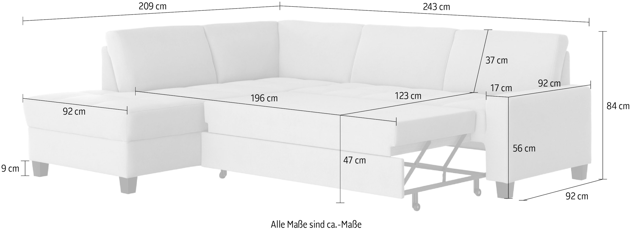 DOMO collection Ecksofa »Florentina zeitlos und elegant, Sitznähte als Designelement, L-Form«, wahlweise mit Bettfunktion, mit Kontrastnaht, Komfortsitzhöhe 47cm