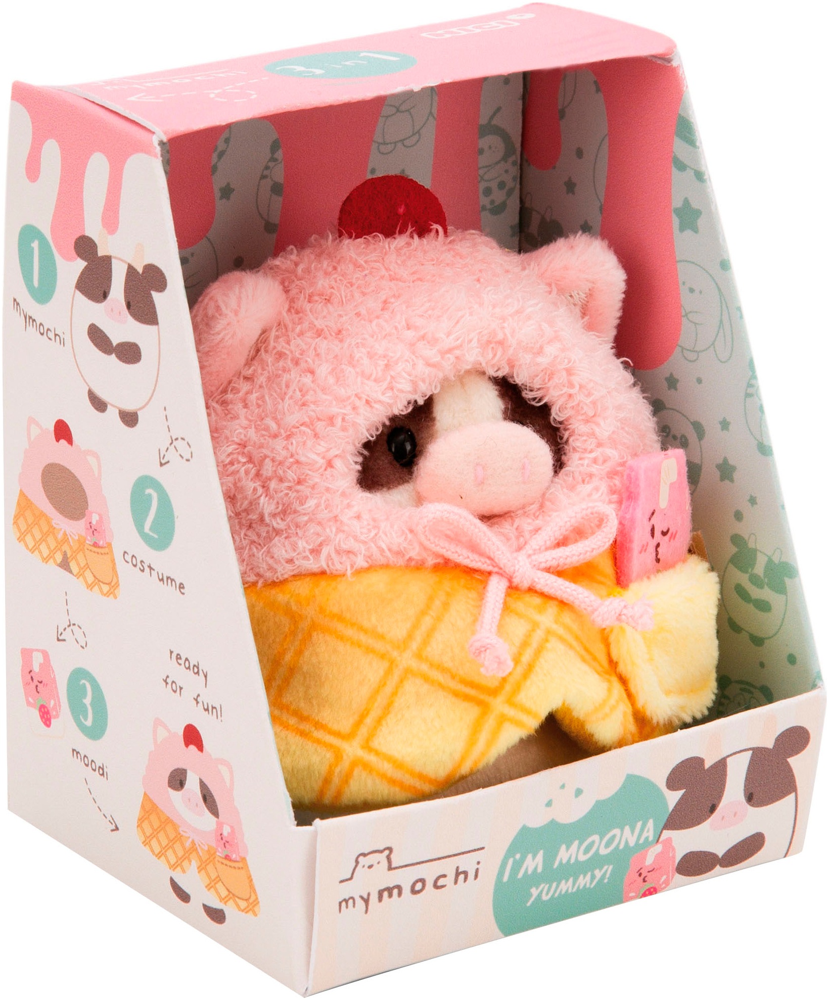 Nici Kuscheltier »mymochi, Set Kuh Moona 8 cm mit Milch-Shake und Softeiskostüm«