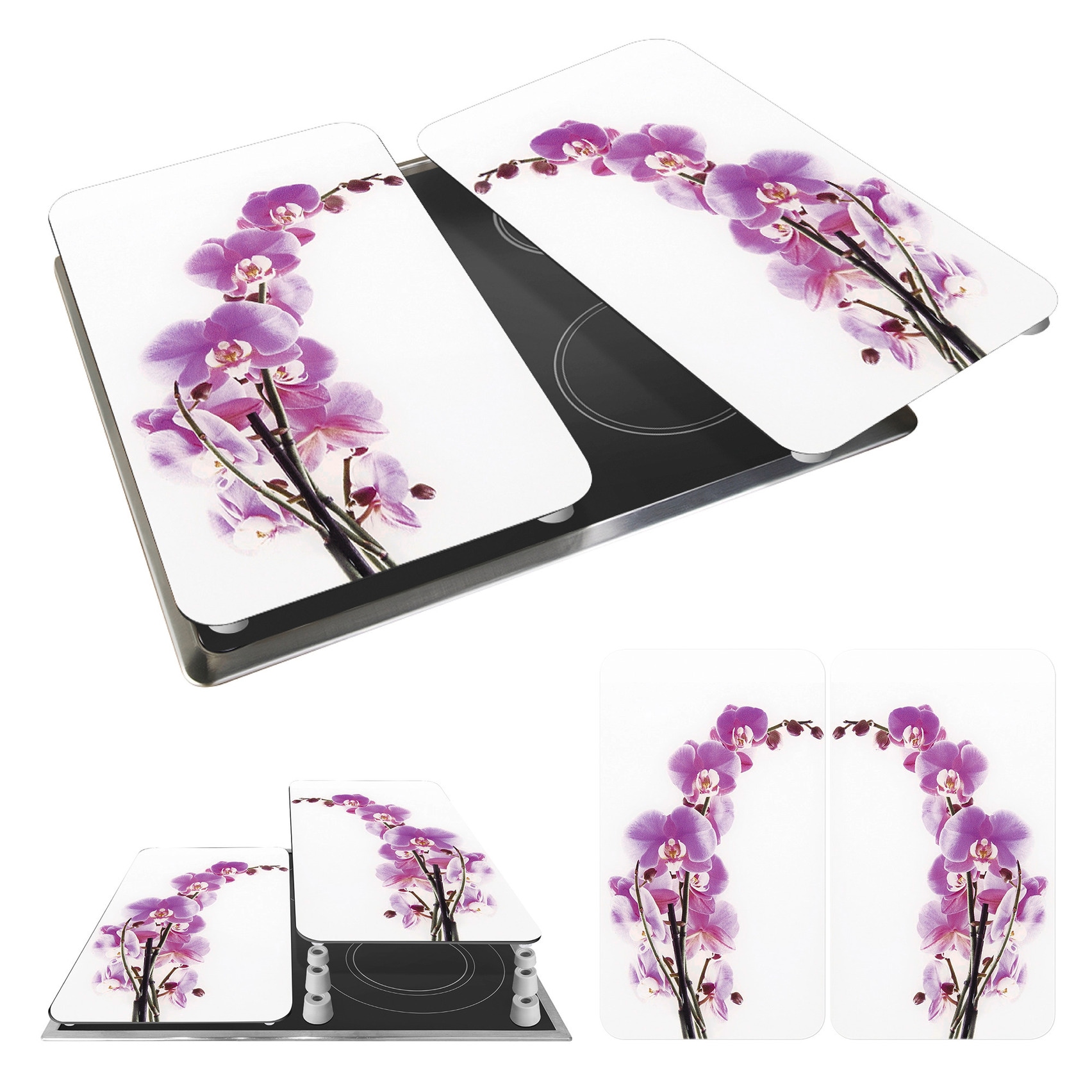 WENKO Herd-Abdeckplatte »Universal Modell Orchideenblüte«, (Set, 2 tlg.), Herdabdeckung für alle Herdarten, kratzfest, mit rutschfesten Füßen