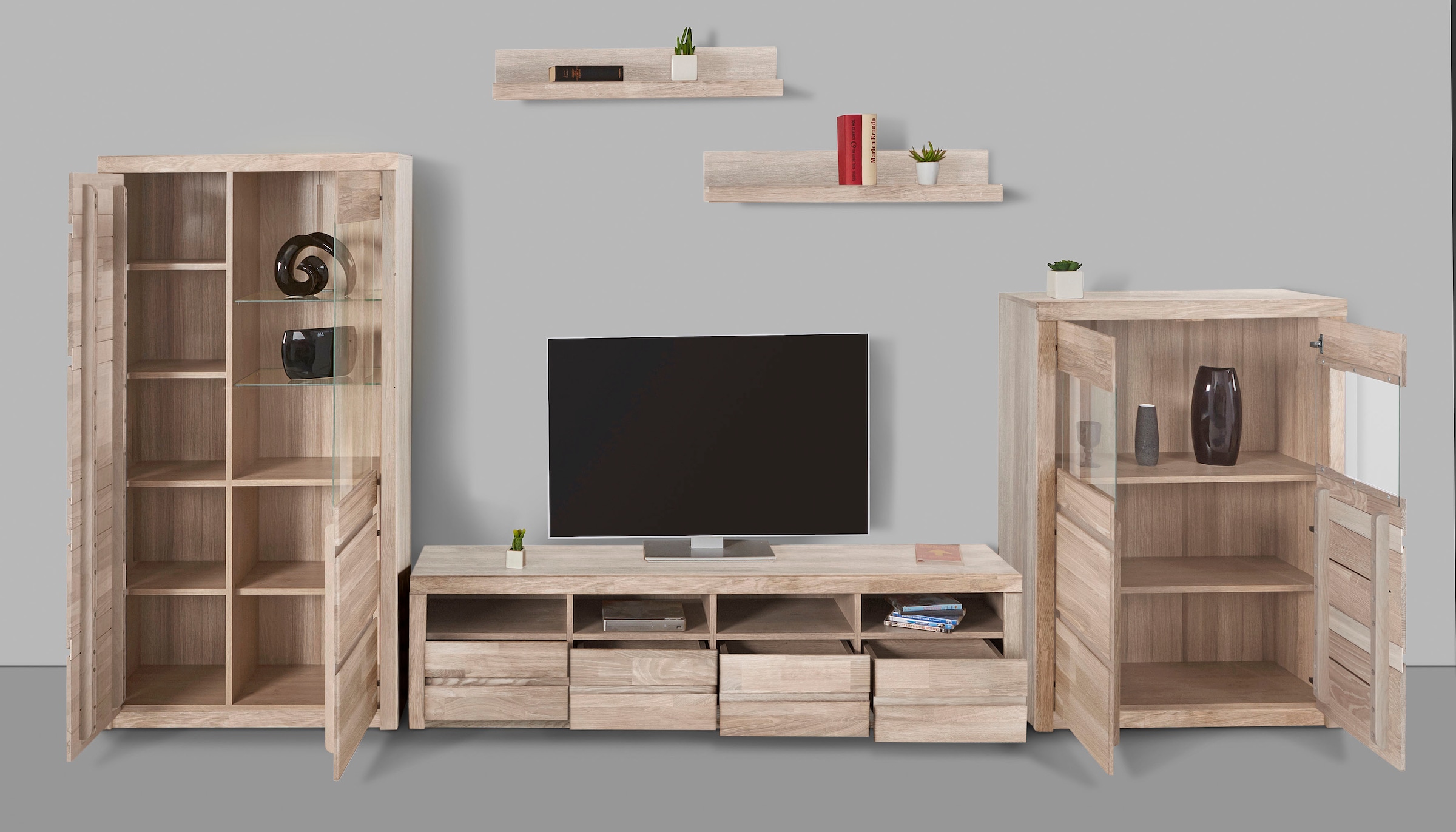 Home affaire Wohnwand »Silkeborg«, (Set, 5 St.), teilmassiv mit schöner, griffloser Optik