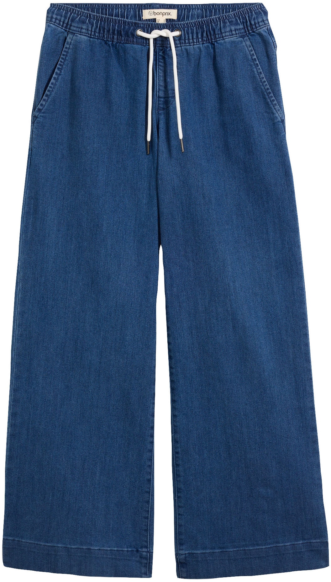 bonprix Weite Jeans »Wide Leg Jeans Mid Waist, Stretch« Loose Fit Passform, mit elastischem Bund und Tunnelzug