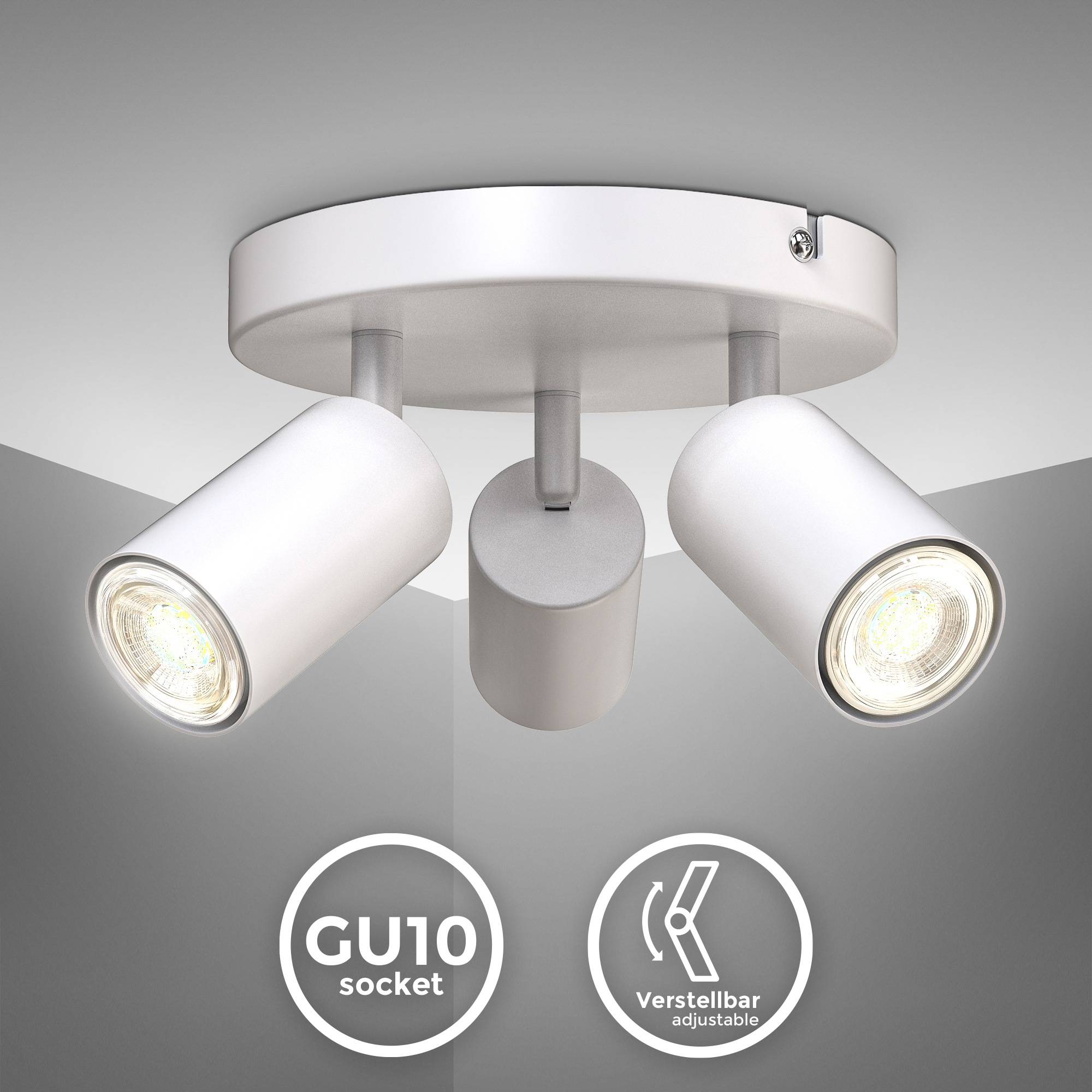 B.K.Licht Deckenspots, 3 flammig, Leuchtmittel GU10 | ohne Leuchtmittel, 3-flammige Spotlampe, rund, schwenkbar, drehbar, GU10, schwarz