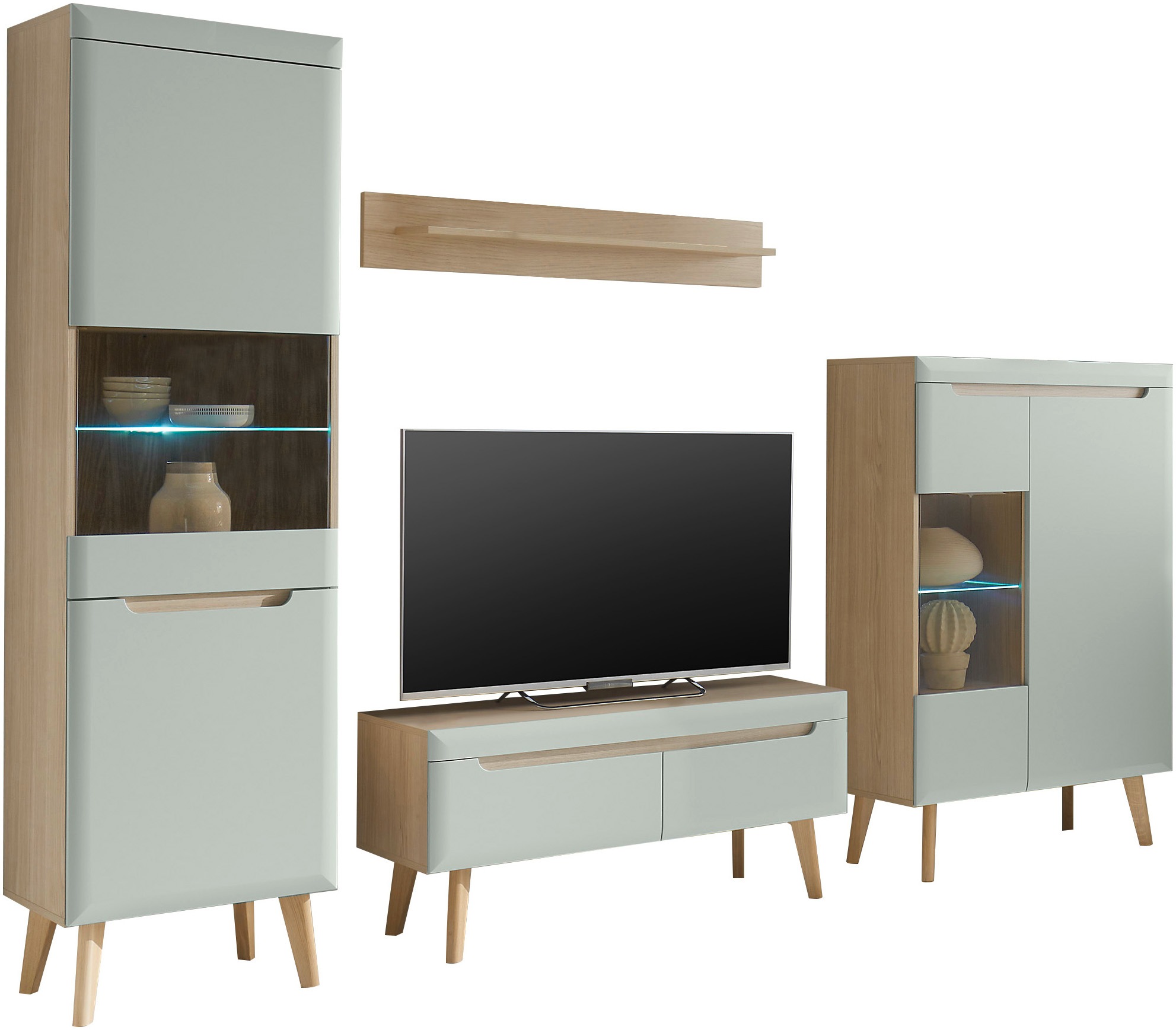 INOSIGN Wohnwand »Torge, Anbauwand, Schrankwand, Mediawand, Wohnzimmer-Set«, (Set, 4 St.), enthält 2 Vitrinen, 1 Lowboard + 1 Wandboard, 290 cm breit