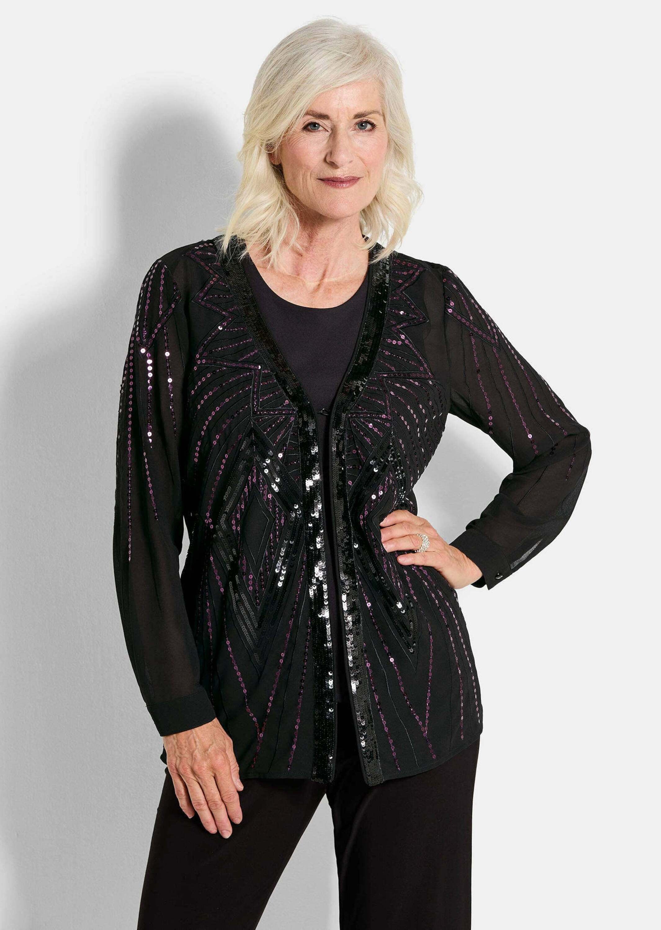 GOLDNER Chiffonbluse »Chiffon-Jäckchen mit Pailletten«