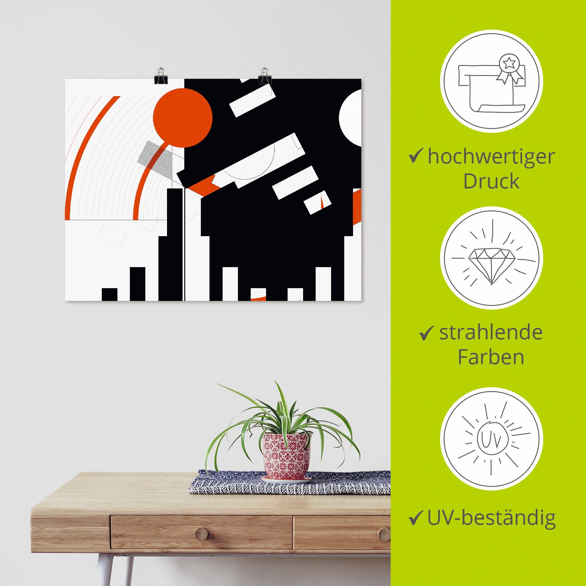 Artland Wandbild »Schwarz weiß trifft rot Version 5«, Muster, (1 St.), als Leinwandbild, Poster in verschied. Größen
